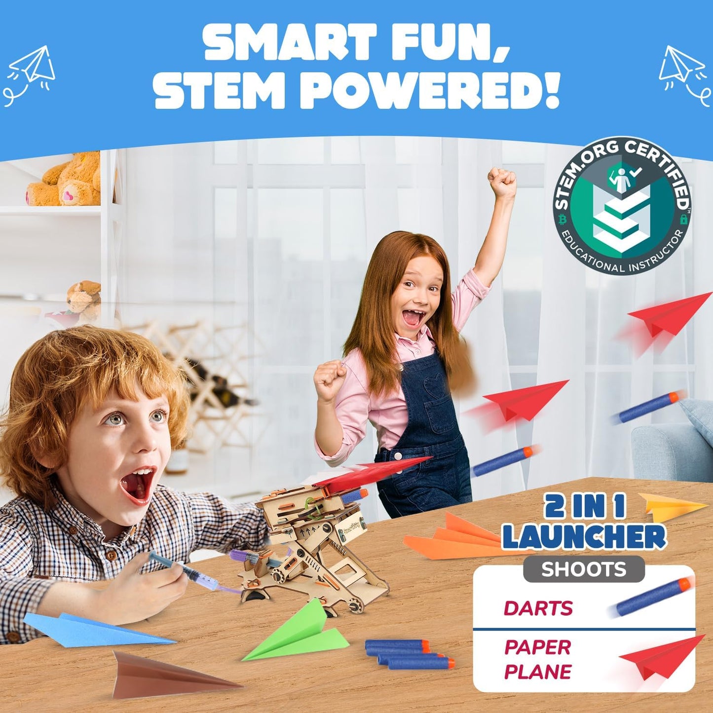 Smartivity 2in1 Hydraulic Airplanes & Darts Launcher STEM Toy for Kids Ages 6-14 Years I Cool Birthday Gifts for Boys & Girls | DIY Science STEM Kit for 6, 8,10,12,14 Years I Engineering Game