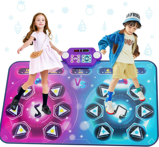 Rechargeable Dance Mat - Double User Play Mat with Extra Large Size (59*38 in), Dancing Music, Challenge Game, Piano Mode, LED Lights, Christmas Birthday Gift for Kids Girls Boys 3-12 Year Old