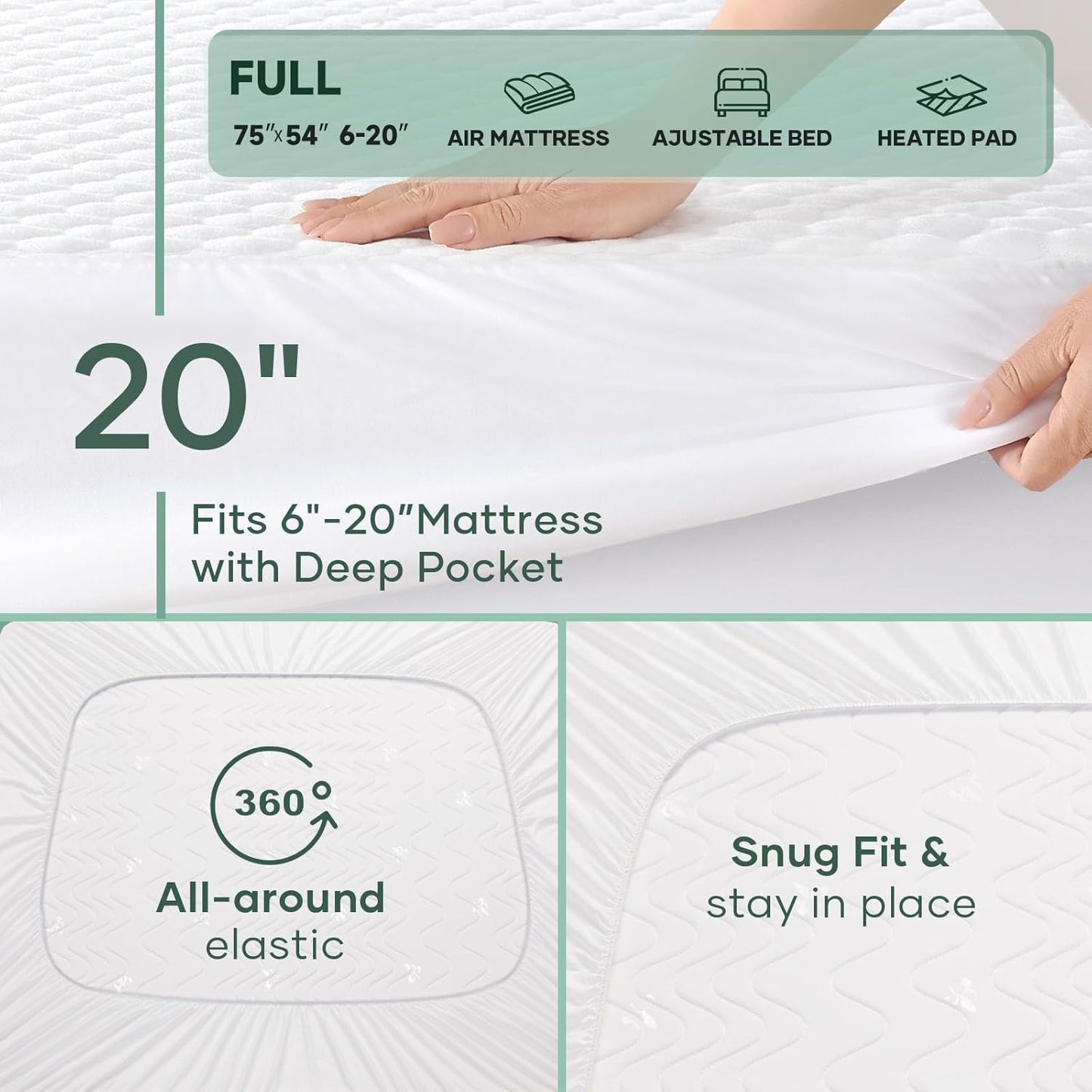 OhGeni 100% Waterproof Mattress Protector, Full -2 Pack, Fitted Sheet with Stretchable Pockets, Deep Sleep Noiseless Soft. Breathable Cooling Hypoallergenic Material, Mattresses Cover for Bed