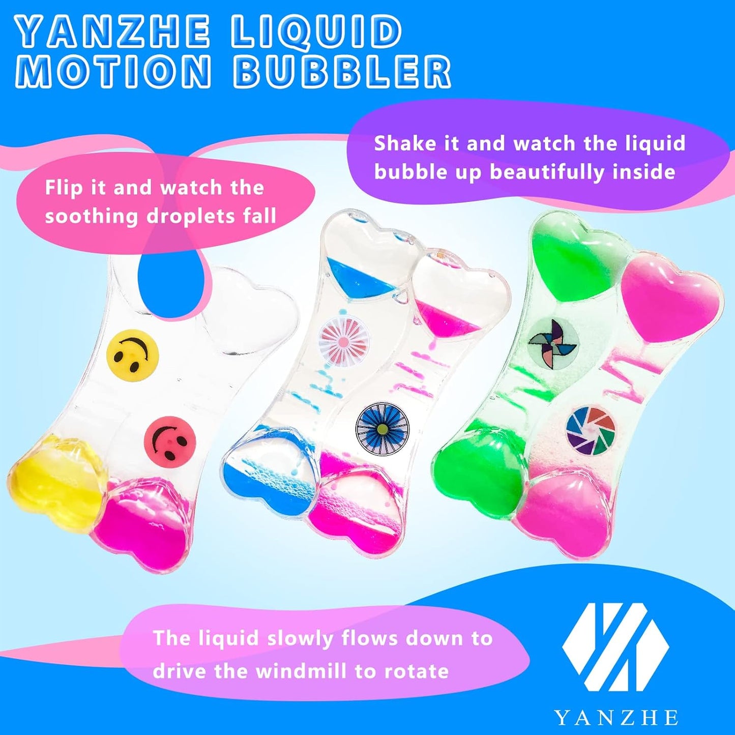 Liquid Motion Bubbler for Kids and Adults, Liquid Motion Bubbler Sensory Toys, Liquid Timer for Sensory Play, Fidget Toy,Stress Management,Cool Desk Decor (2023 Latest 3-Pack)