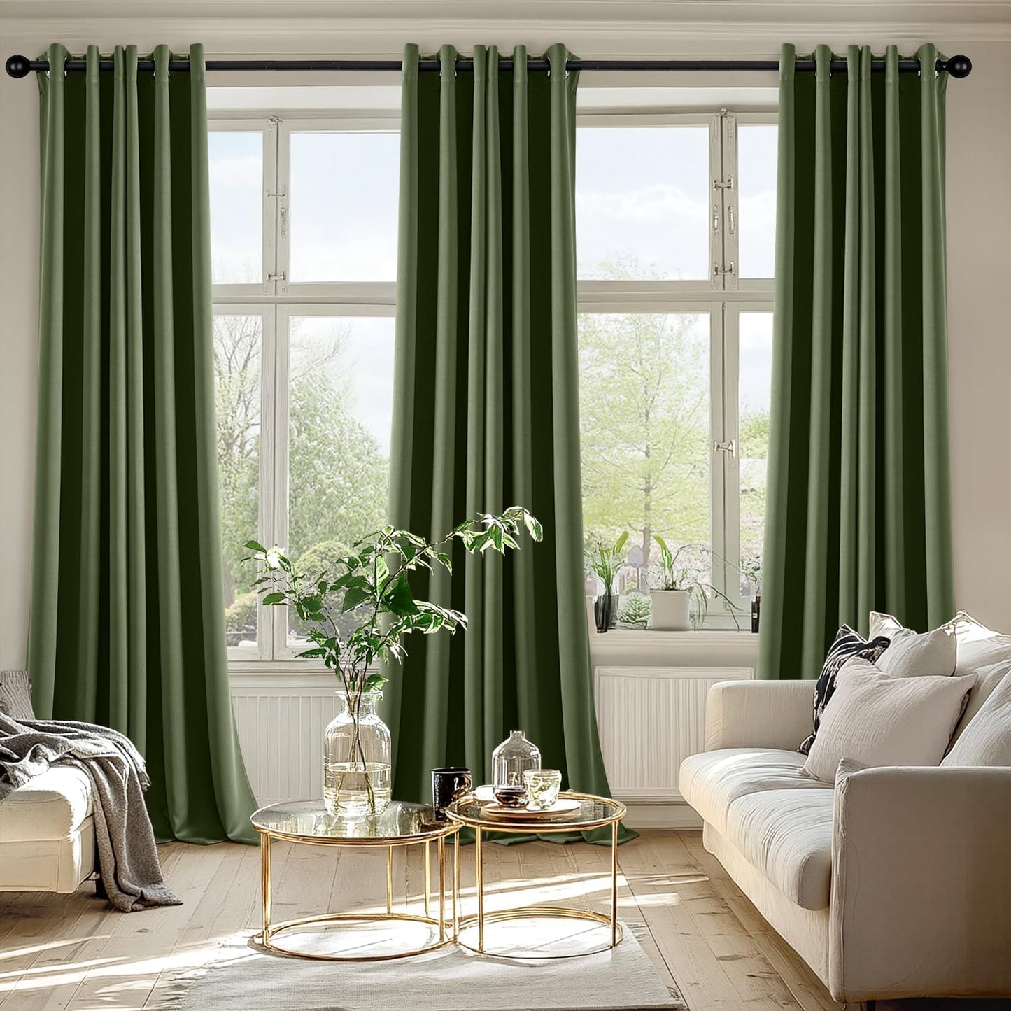 MIULEE Olive Green Blackout Curtains for Bedroom Living Room 96 Inches Long 2 Panels, Thermal Insulated Room Darkening Drapes Solid Grommet Top Noise Reducing Dark Green Window Treatments 40x96 Inch