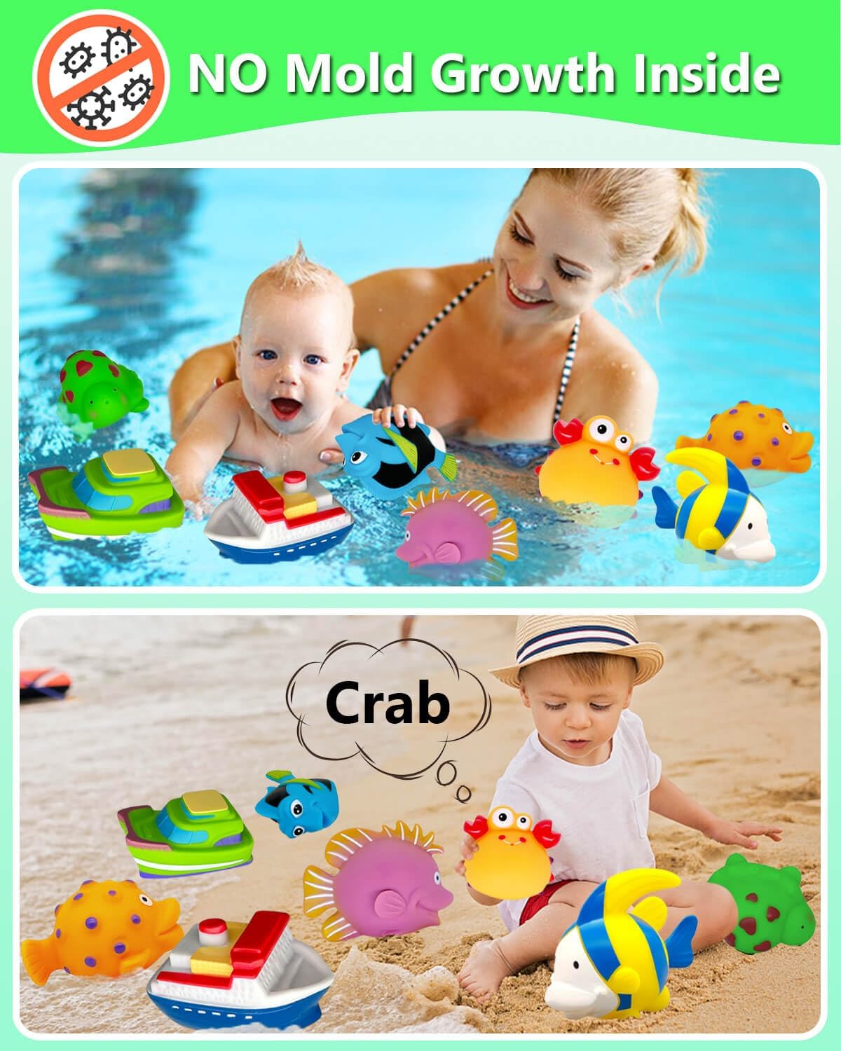 Bath Toys for Kids Ages 1-3 - Mold Free Bath Toy for Babies 6-12 Months - Toddler Pool Bathtub Water Table Toys - Valentines Day Gifts for 1 2 3 Year Old Boys Girls Easter Basket Stuffers Toy Boats