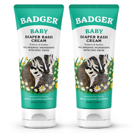Badger Diaper Cream, 99% Organic Diaper Rash Cream for Baby, Zinc Oxide Ointment w/Soothing Calendula Cream for Sensitive Baby Skin, 2.9 fl oz, 2-Pack
