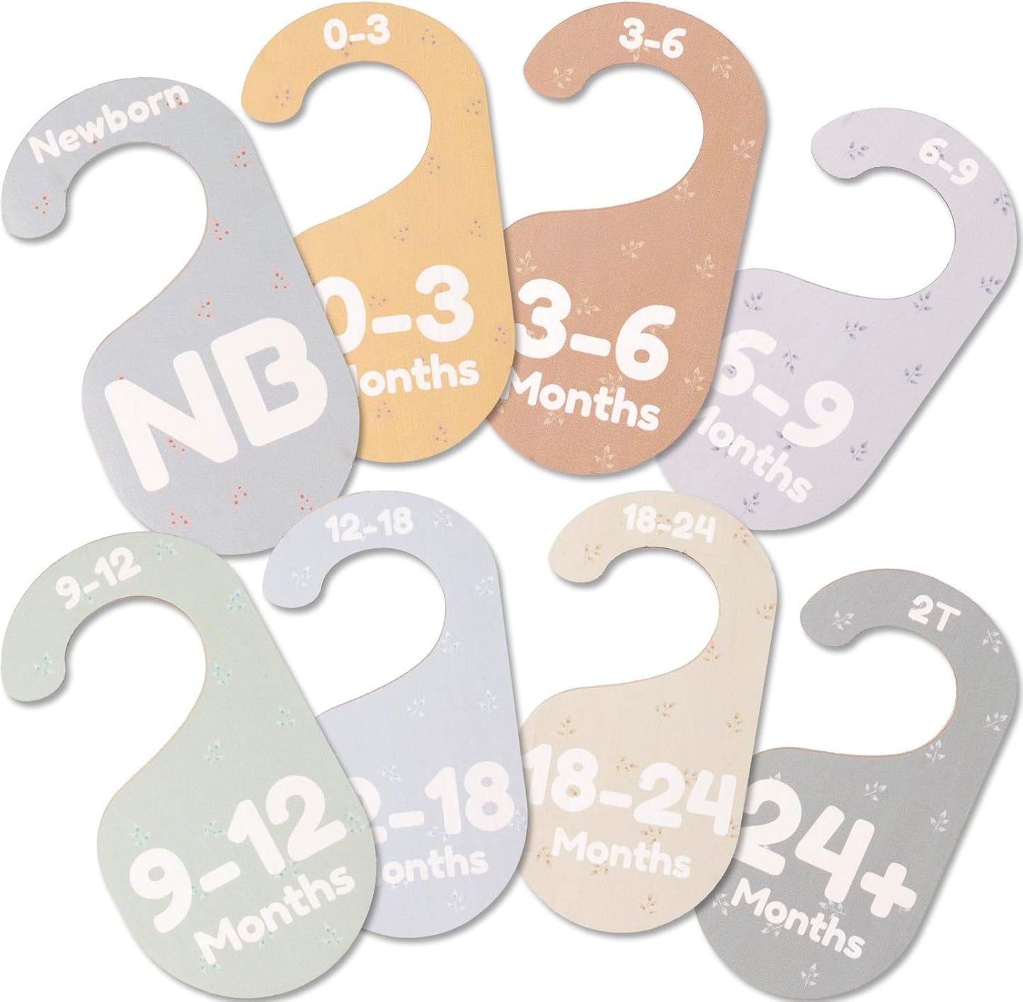 Baby Closet Dividers for Clothes Organizer - Set of 8 Adorable Wooden Double-Sided Baby Clothes Size Hanger Organizer from Newborn to 24+ Months for Nursery Beautiful Minimalist Decor