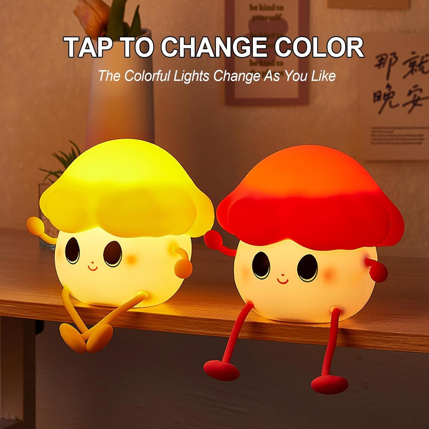 Mushroom Night Light for Kids, Cute Silicone Night Light, 7 Adjustable Color Breathing Mushroom Lamp, Rechargeable USB LED Touch Light for Children's Room Decor, Christmas Birthday Gift (Purple)