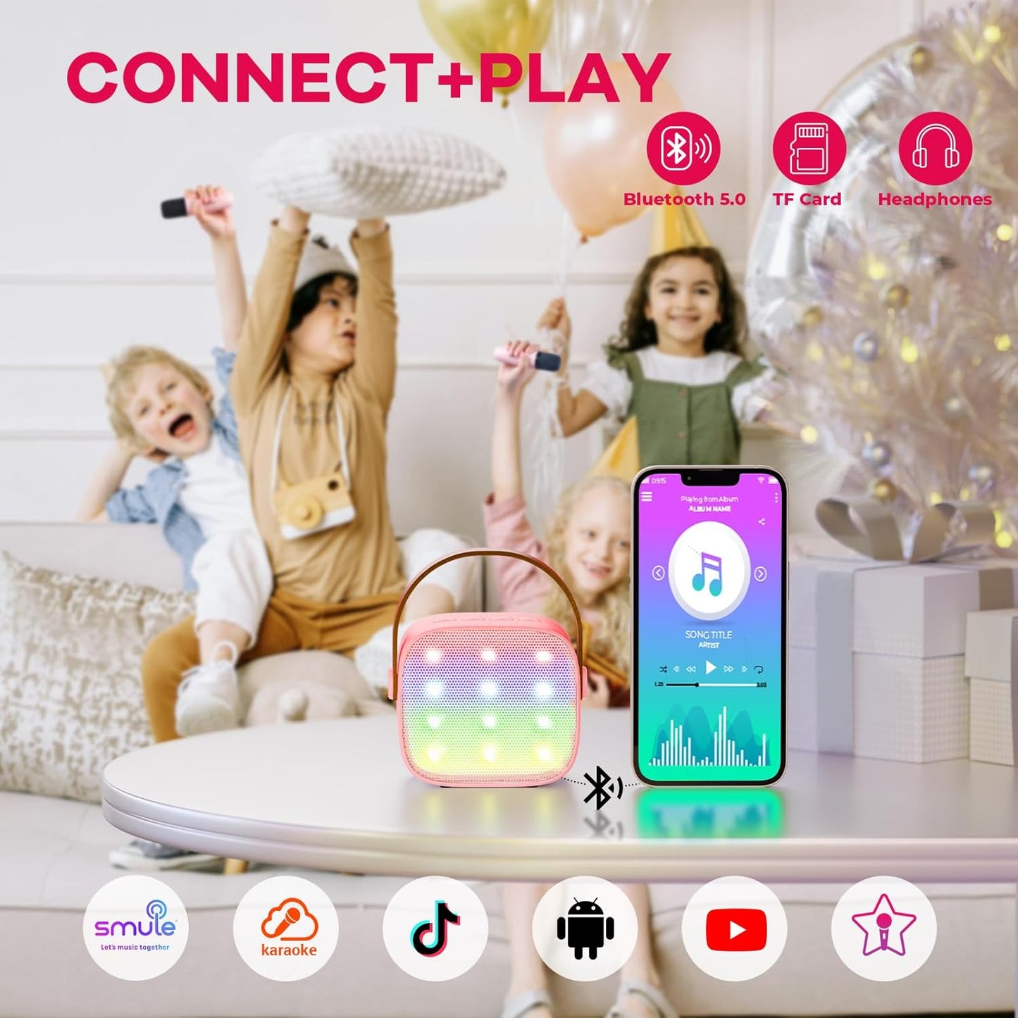 YLL Mini Karaoke Machine for Kids Adults, Portable Bluetooth Speaker with 2 Wireless Microphones, Most Popular Toys Birthday Gifts for Girls 4, 5, 6, 7, 8, 9, 10, 11, 12+ Years Old Toddler Teens（Rose）