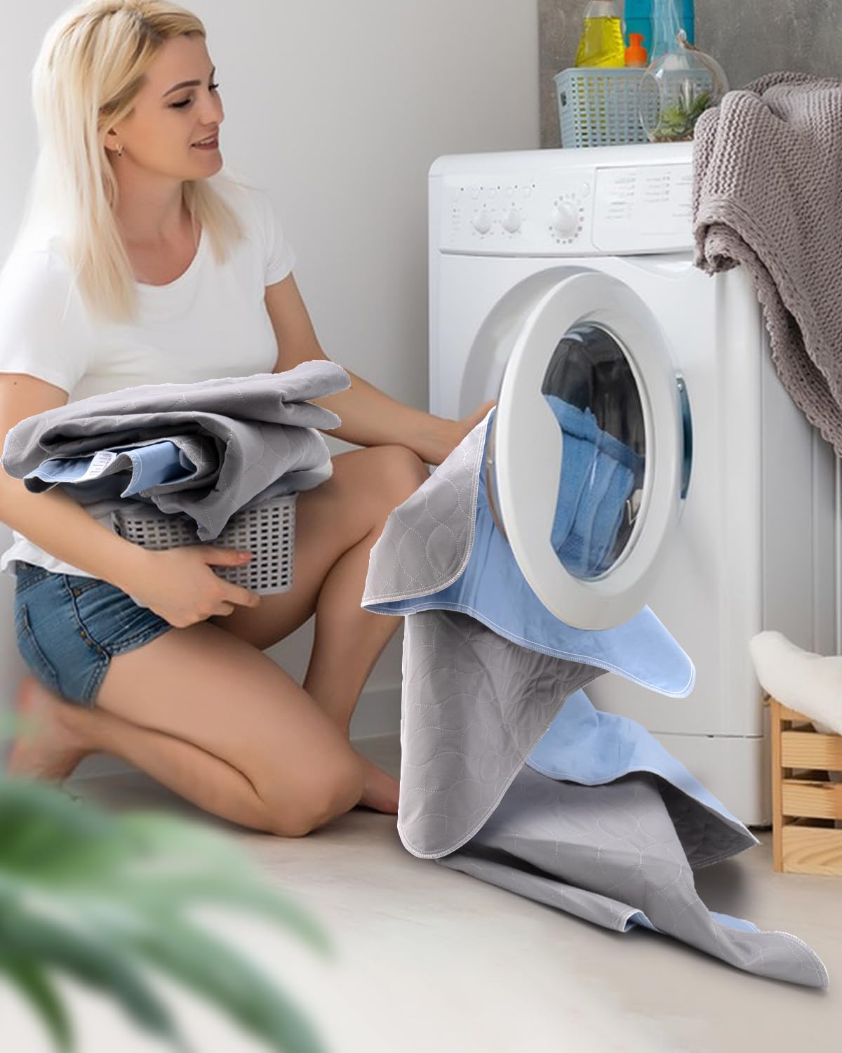 Washable Bed Pads 34" x 36" - 6 Pack, Grey, Waterproof Bed Pads for Incontinence, Bed Wetting Pads for Bed, Sofa, Floor, Resuable Underpads for Adults, Seniors, Pet