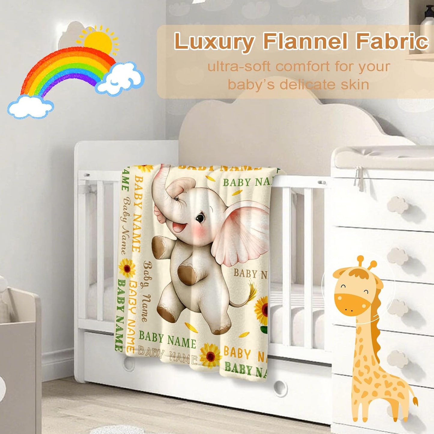 Ship Next Day, Personalized Baby Blanket – Printed in USA, Custom Baby Blanket for Boys & Girls, Baby Blanket with Name, Baby Shower, Easter, Christmas, Birthday Newborn & Toddler Gifts, Baby Gifts