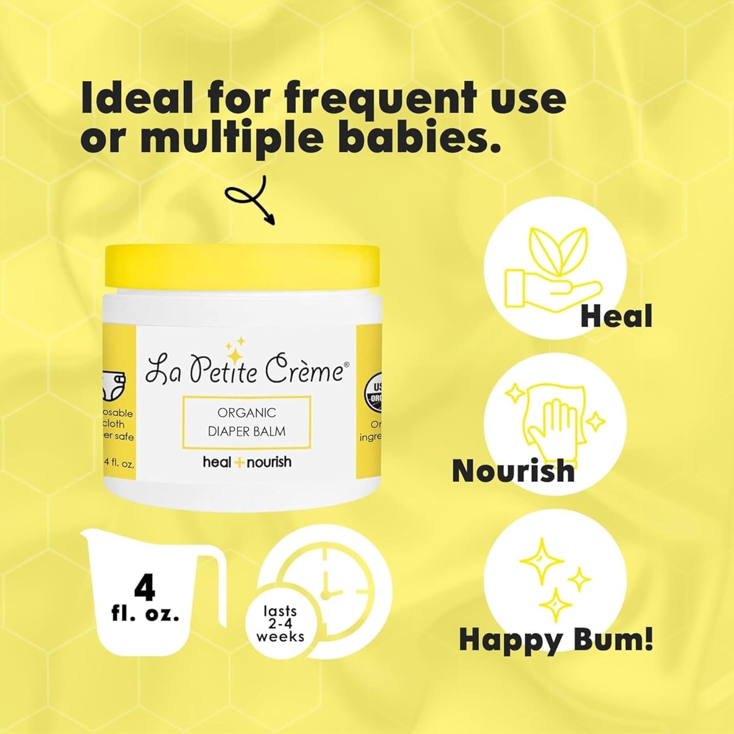 La Petite Creme French Organic Diaper Balm (1 oz) - Healing & Nourishing Diaper Cream - Gentle & Safe Liniment Baby Lotion - USDA Certified Organic - Baby Essentials for Newborn