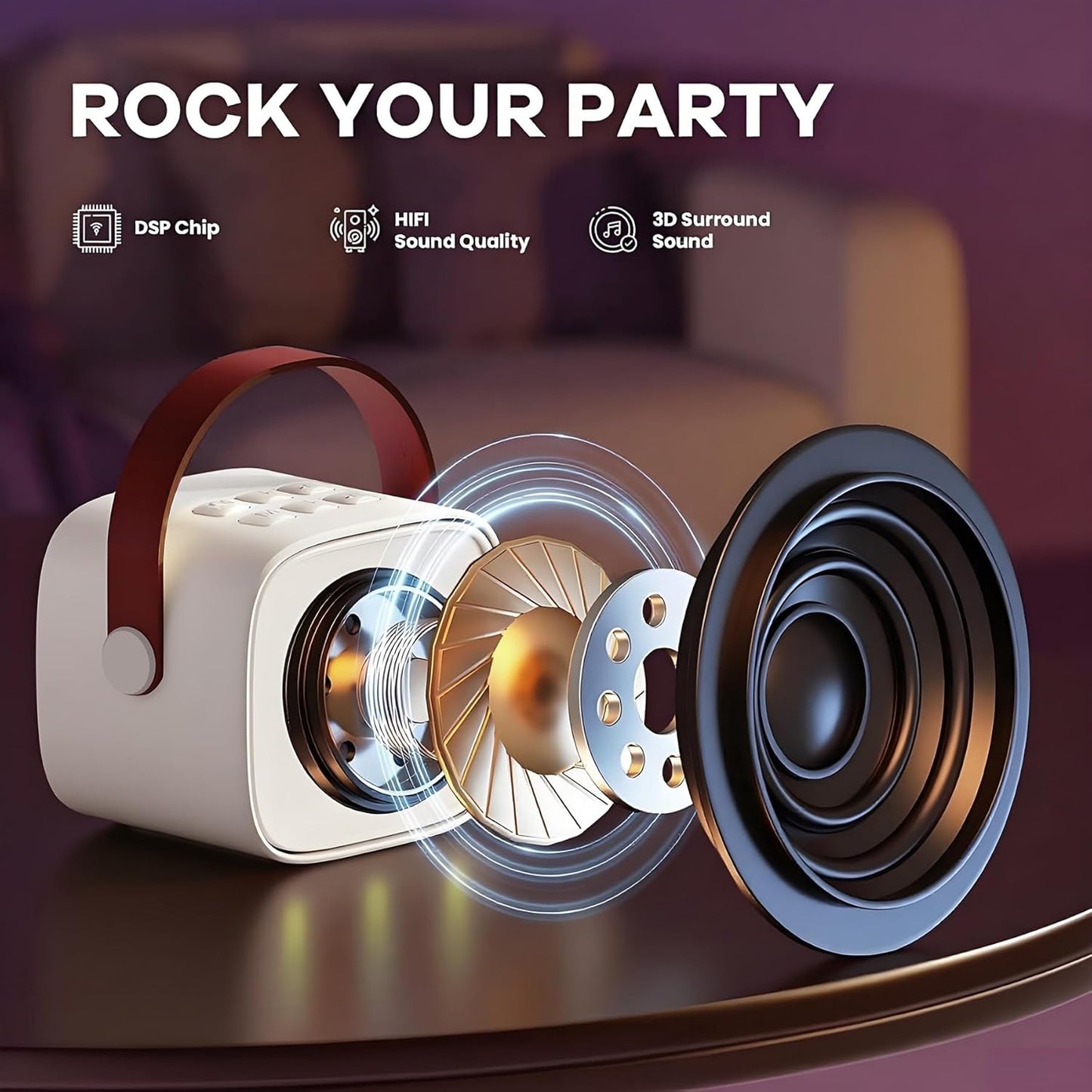 Mini Karaoke Machine for Kids with 2 Wireless Microphones and Lights, Bluetooth Connect Phone to Sing, 4-12+ Year Old Girl Boy Birthday Gifts, Teen Girl Gifts Trendy Stuff (Beige)