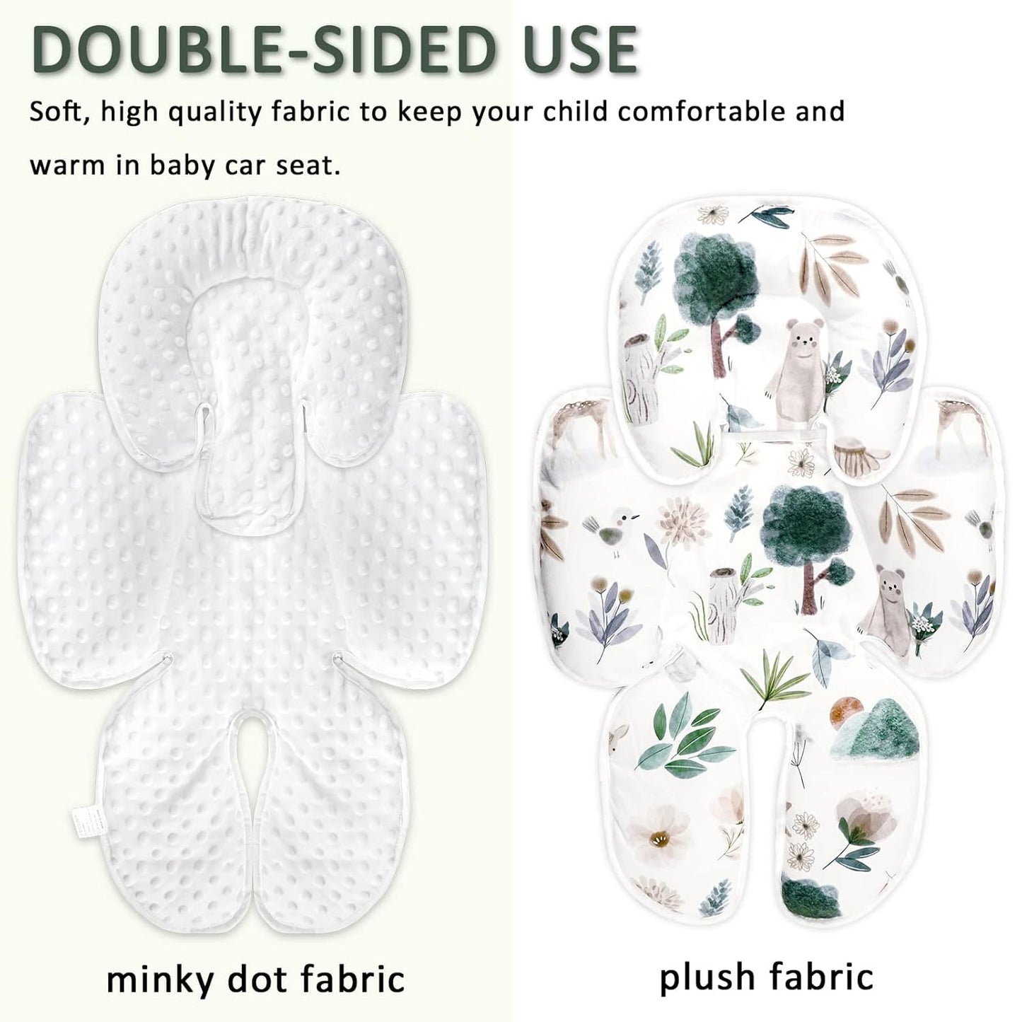 2 in 1 Infant Car Seat Insert, Car Seat Head Support Baby Girls Boys, Soft Newborn Carseat Insert Cushion, Perfect for Carseats, Strollers, Swings (White Animals)