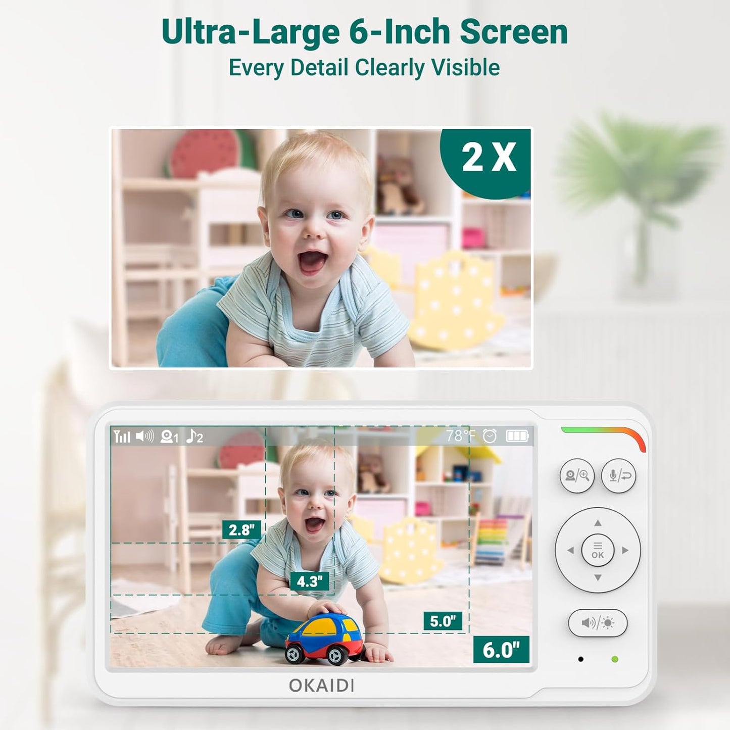 Baby Monitor with 2 Cameras and Audio,Video Baby Monitor with 6'' IPS Split-Screen,Baby Camera Monitor with 30-Hour Battery,150 Languages,ECO,2-Way Talk,1000ft,Travel Baby Monitor No WiFi