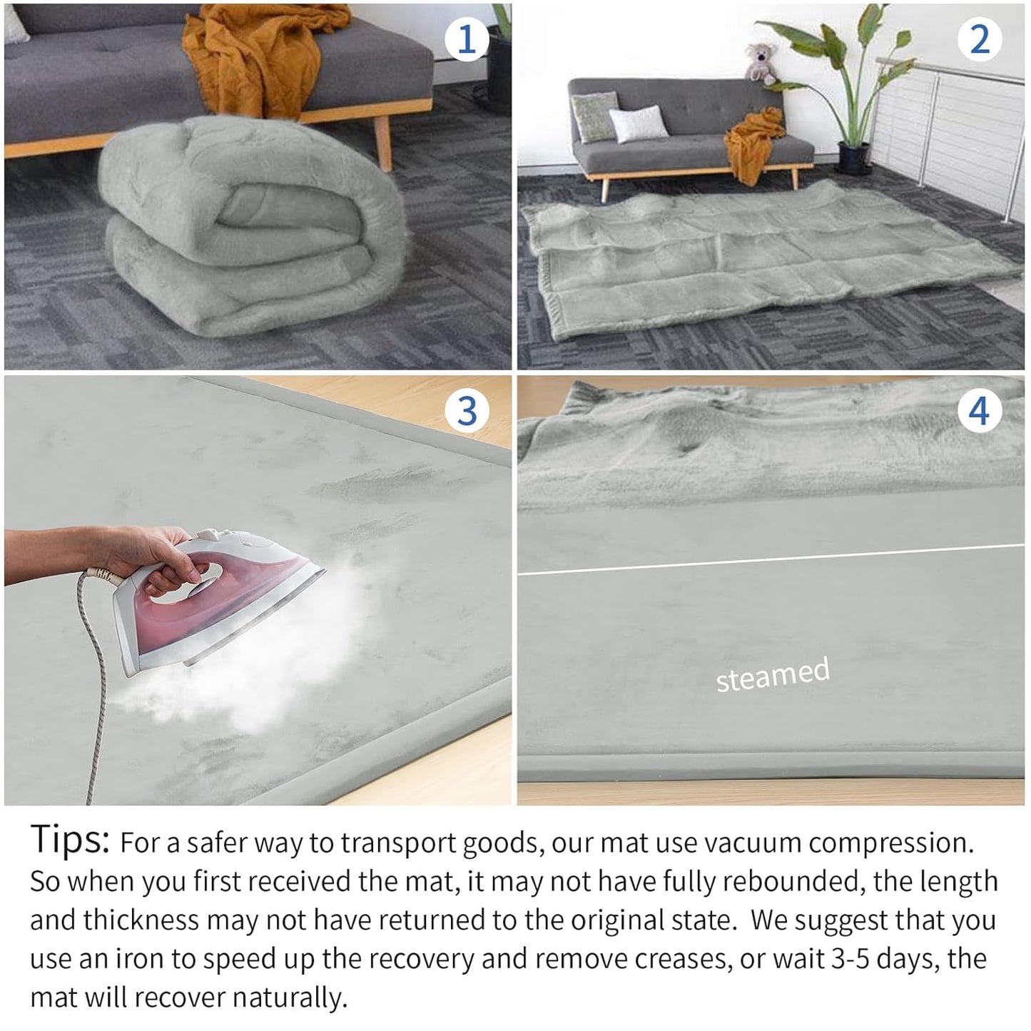 Play Mat for Babies Toddlers,1.3" Thick Elasti-Foam Anti-Fall Cushion Mat for kids Room,28×72 Bedroom Bedside Rugs,Water-Repellent Soft Coral Velvet,Non-Slip(Light Grey)