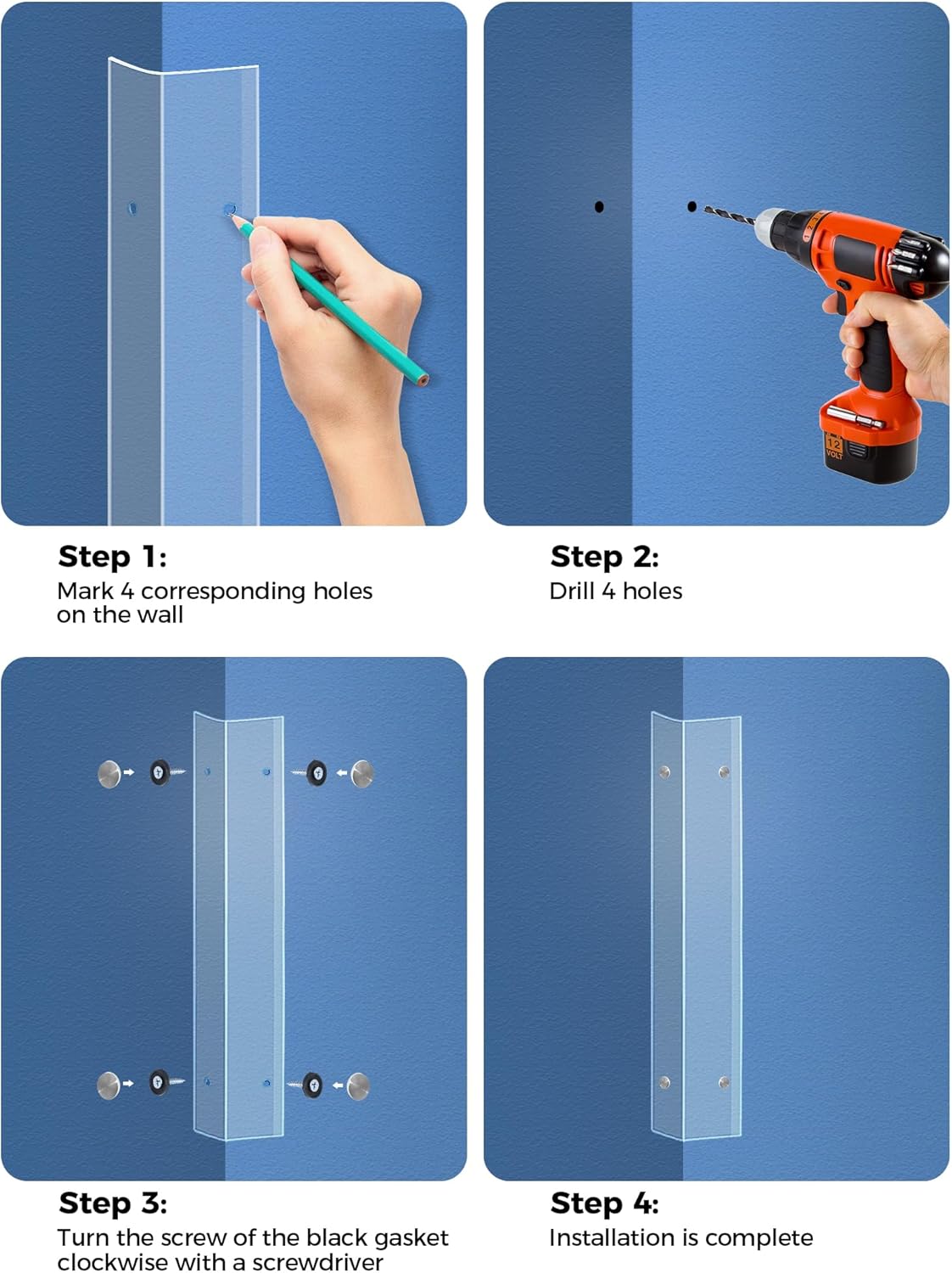 MONOID Wall Corner Protector, 2 PCS Furniture Edge Protection, PC Anti-Bump Guards Avoid Scratching Corner Trim for Door Frame, Table, Countertop, Stair, Wall-Mount, Clear, 1.97IN×47.24IN/5CM×120CM