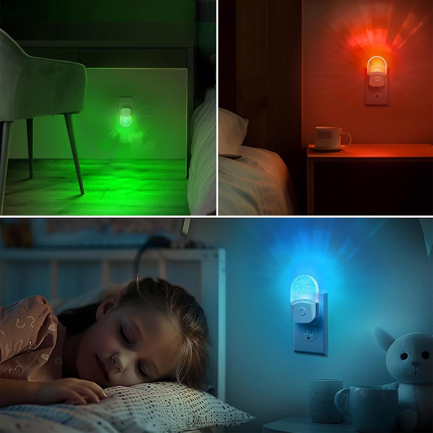Night Lights Plug Into Wall [2 Pack], Color Changing Night Light for Kids, 8-Color RGB LED Nightlight with Dusk to Dawn Sensor for Bathroom Decor, Children Room, Gift, Silver Cover