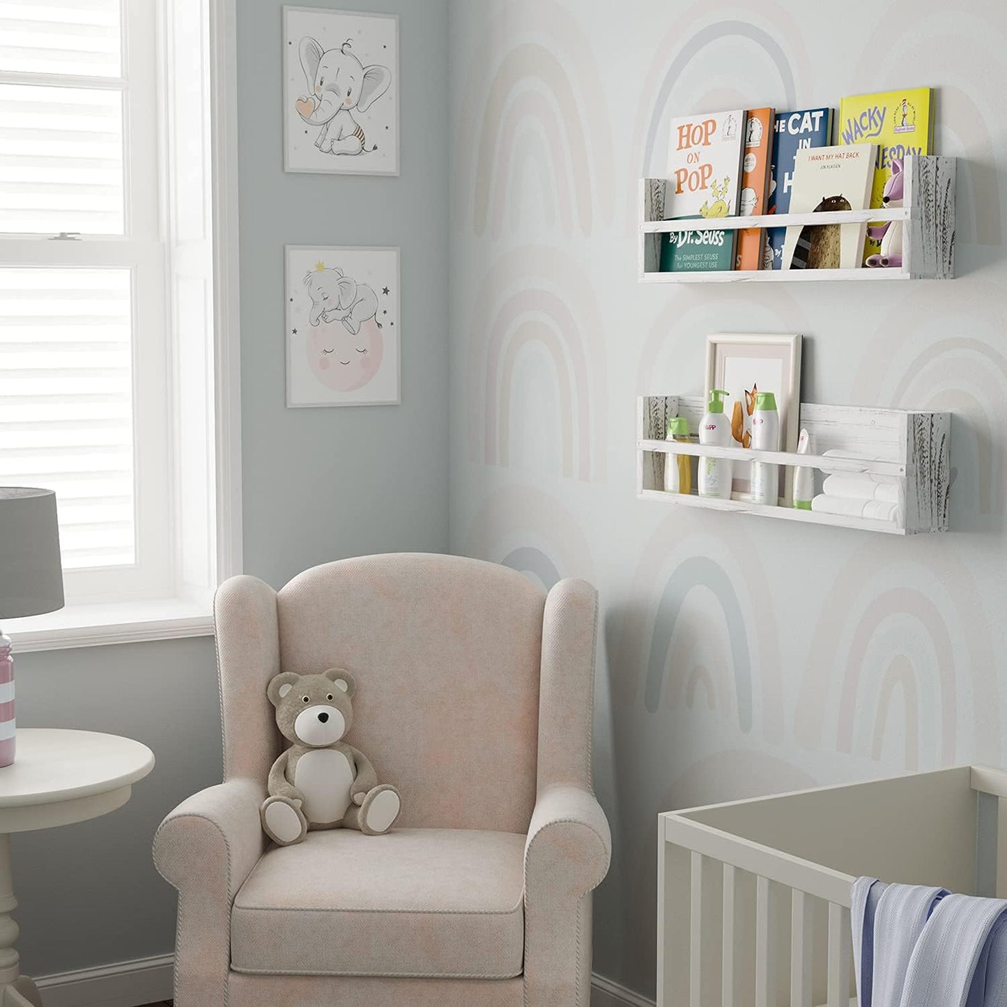 Brightmaison Polynez 30" Floating Shelves for Wall Decor, Kids Bookshelf, Nursery Book Shelves, Multiuse Shelf Set of 2 Wood Burnt White