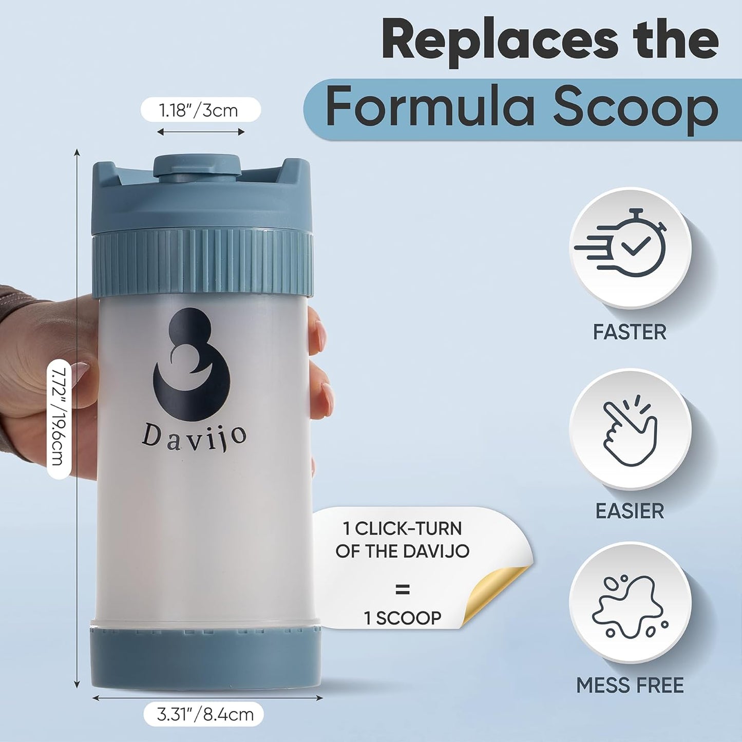 Formula Dispenser - Replaces Hand Scooping - Add Desired Amount with a Few clicks - Baby Formula Container to go - 10ounces Baby Milk Powder Storage - for Home & Travel