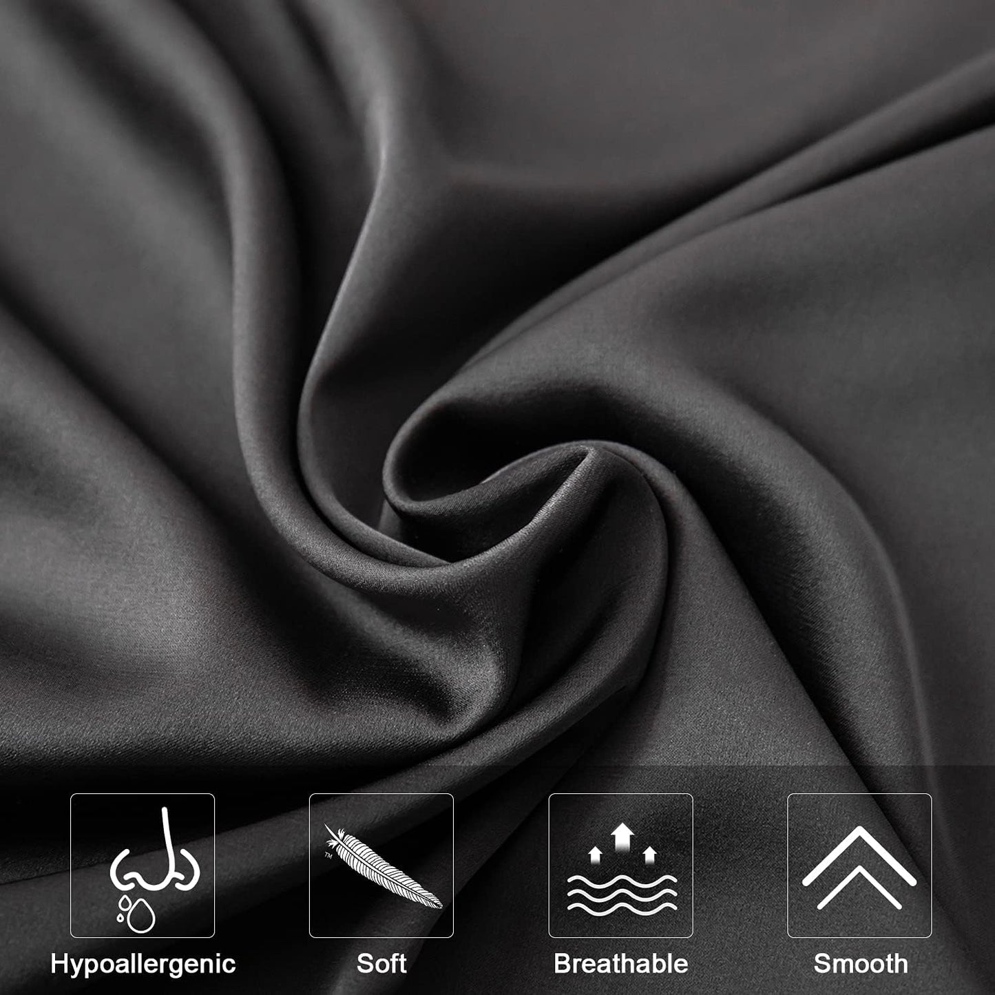 Mulberry Silk Pillowcase for Hair and Skin,King Size Cooling Silk Pillow Case with Hidden Zipper,Allergen Proof Dual Sides Soft Breathable Smooth Silk Pillow Cover for Women(King,Black)