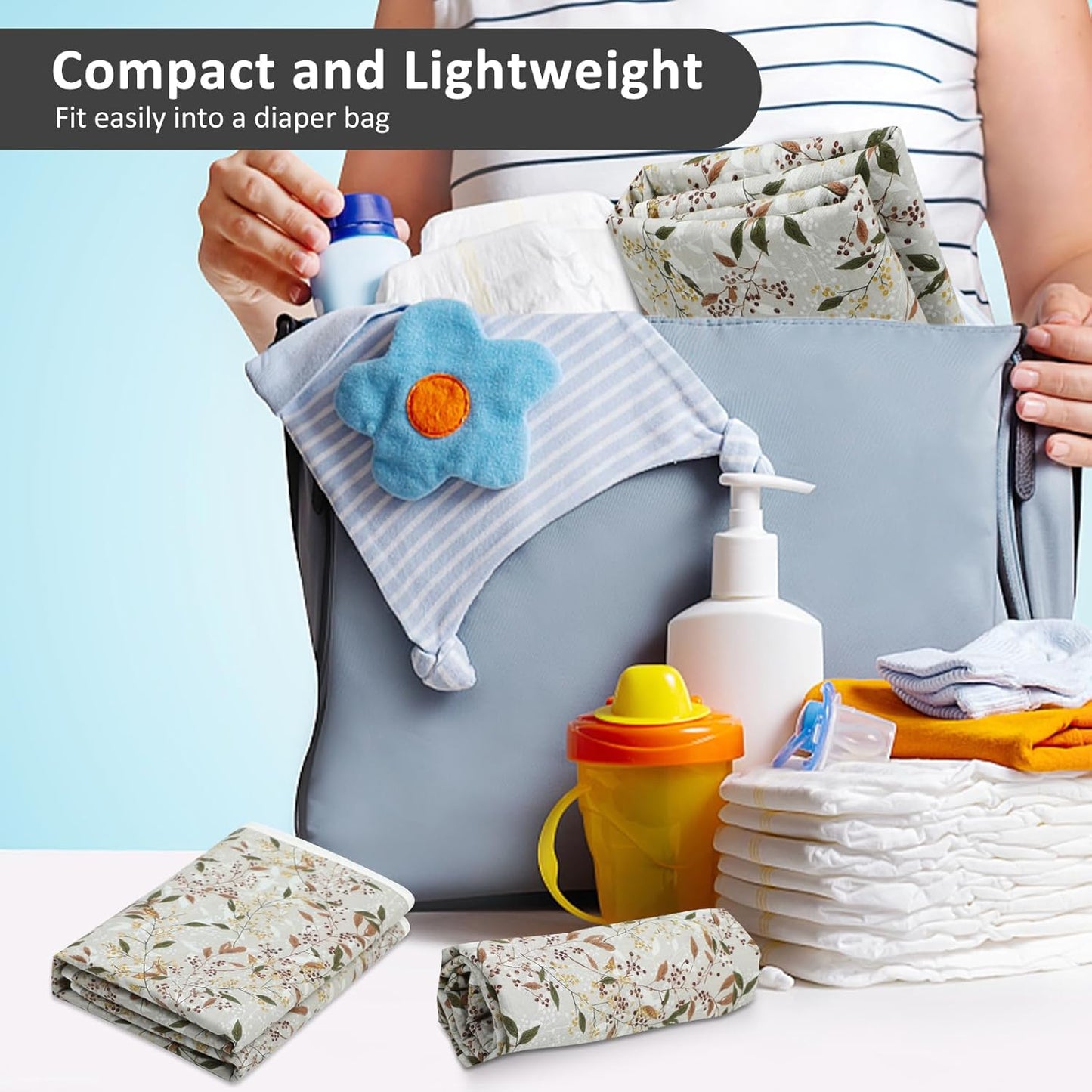 Baby Diaper Changing Pad, 21 5/8" x 31.5" Waterproof Changing Pad Liners - Reusable Soft and Absorbent Portable Changing Mat(Leaf1PCS)