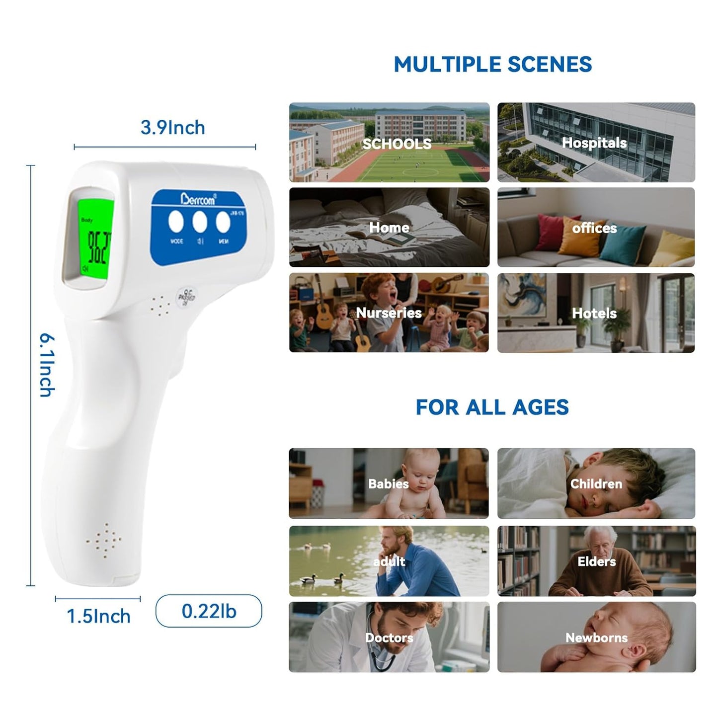 Berrcom Thermometer, 3 in 1 Contactless Infrared Fever Check Thermometer for Forehead, Ideal for Baby, Infant, Kids, and Adults, Batteries Not Included, JXB-178 (White)