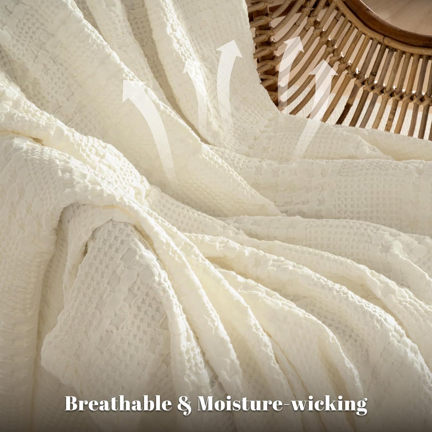 PHF 100% Cotton Waffle Weave Blanket Twin Size, Soft Lightweight Breathable Cozy Summer Blankets for Bed, Luxury Aesthetic Woven Bedding for Home Decor, 66"x90", Cannoli Cream