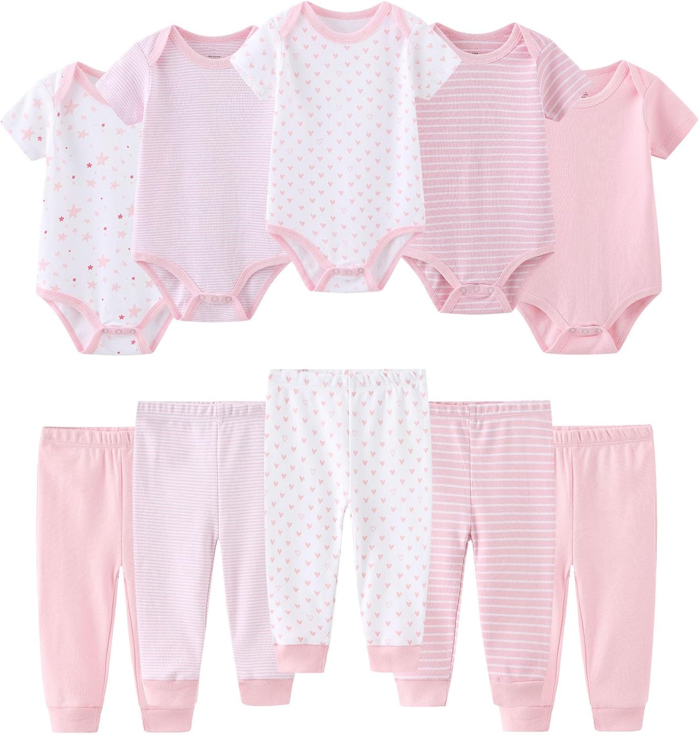 Baby Bodysuit and Pant Set 10-pcs Cotton Soft Newborn Boy Girl Clothes Outfits
