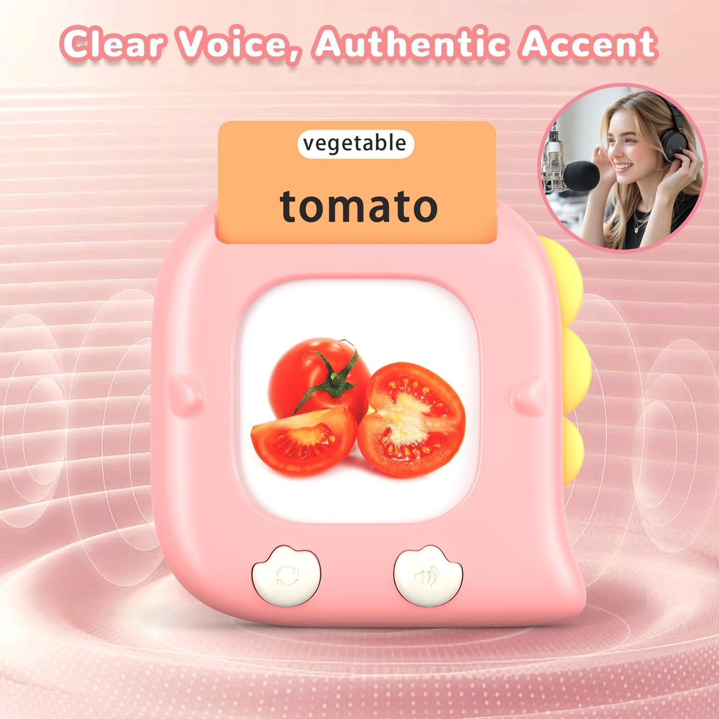 Kidzdo Dinosaur ABCs Learning Toys, 254 Words Talking Flash Cards, Birthday Gifts for 2 3 4 5 6 Years Old Girls, Pocket Speech Language Therapy Toys for Toddlers Ages 2-6, Pink