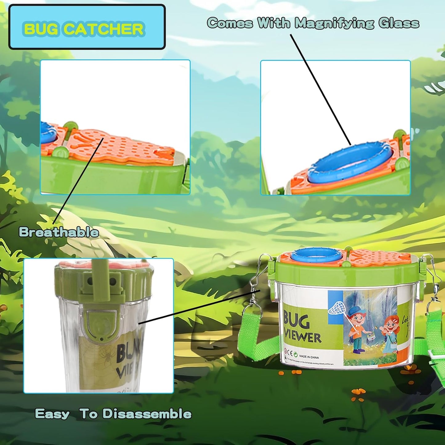 Bug Catcher for Kids - Outdoor Insect Catching Kit with Butterfly Net, Bug Box, and Storage Bag - Non-Toxic Educational Toys for Nature Exploration, for Boys & Girls Ages 3-12