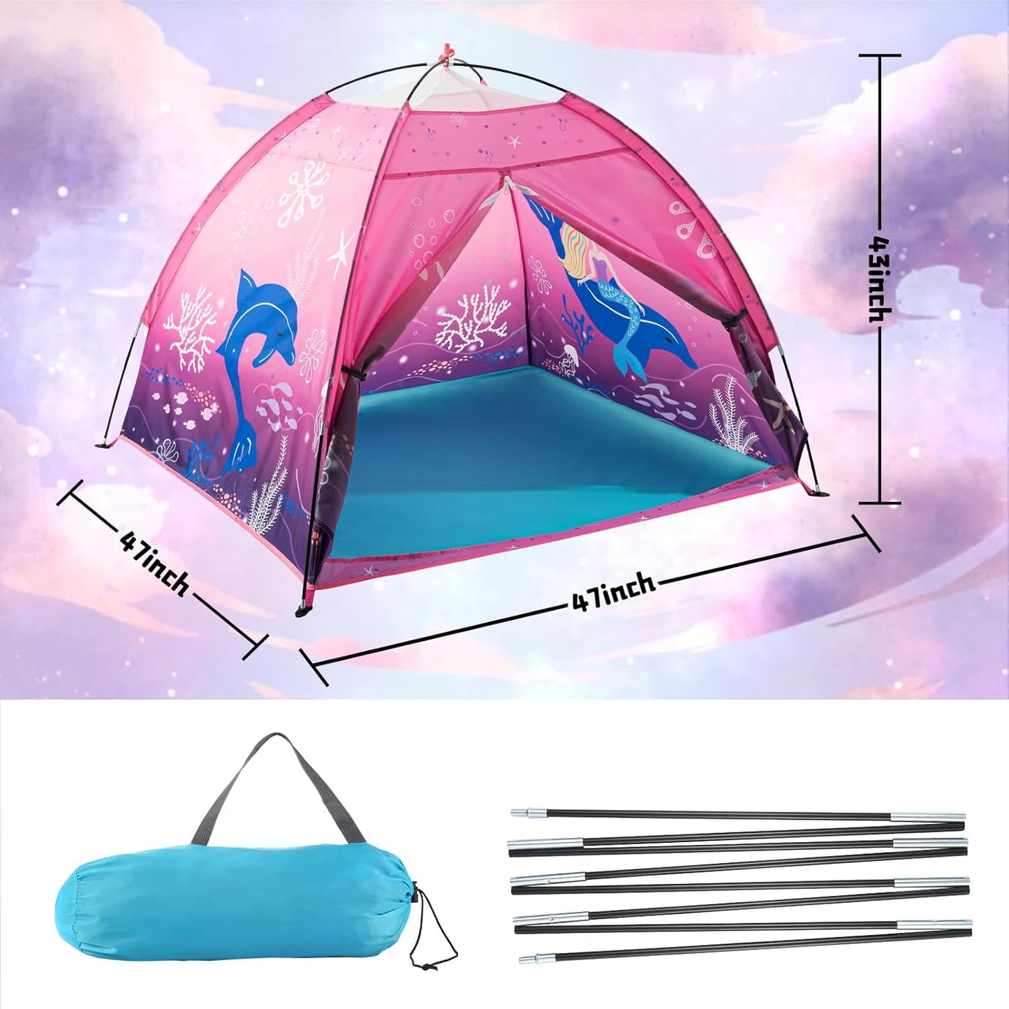 Kids Play Mermaid Tent for Kids, Play Tentes Foldable Pop Up Indoor Outdoor Party Playhouse Tents Toy for Boys Girls-47 * 47 * 41 (Pink)