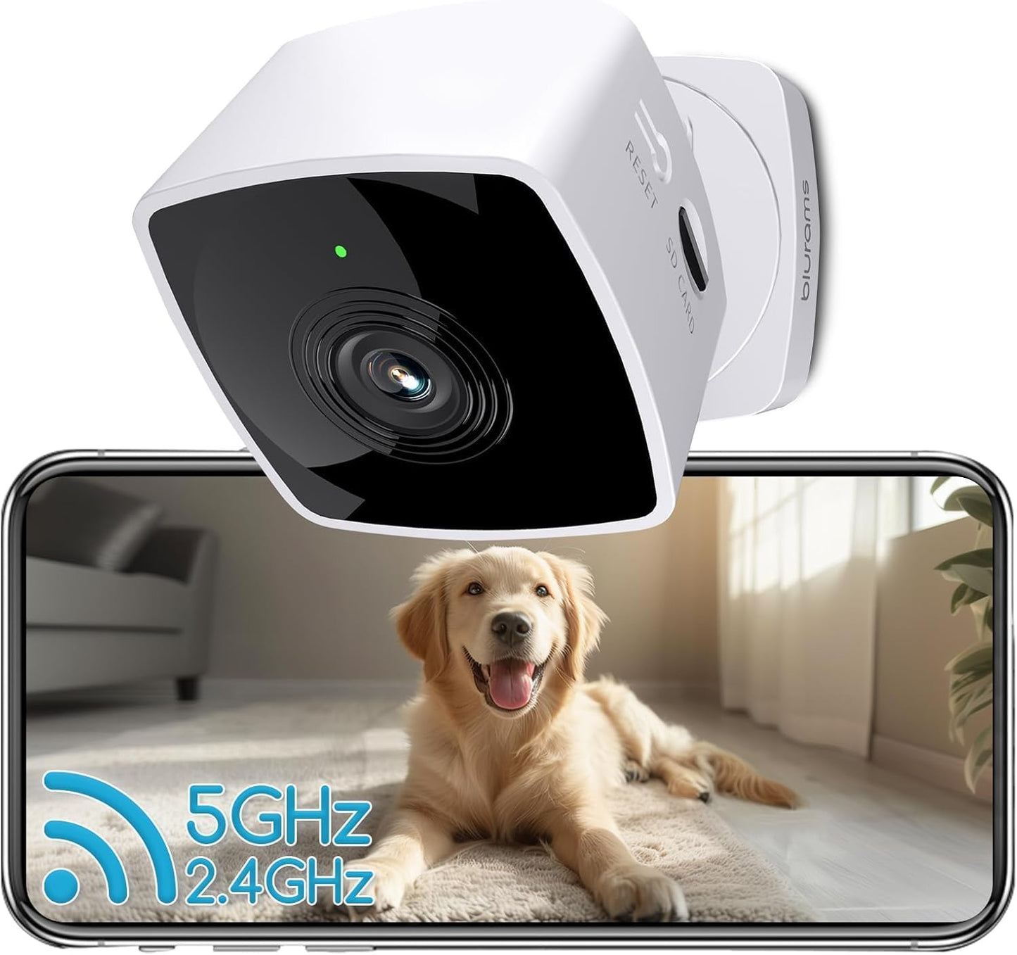 blurams 2.4G/5G Cameras for Home Security, 2K Pet Camera Indoor with Phone App, Foldable Security Camera w/Motion Detection, 2-Way Talk, IR Night Vision