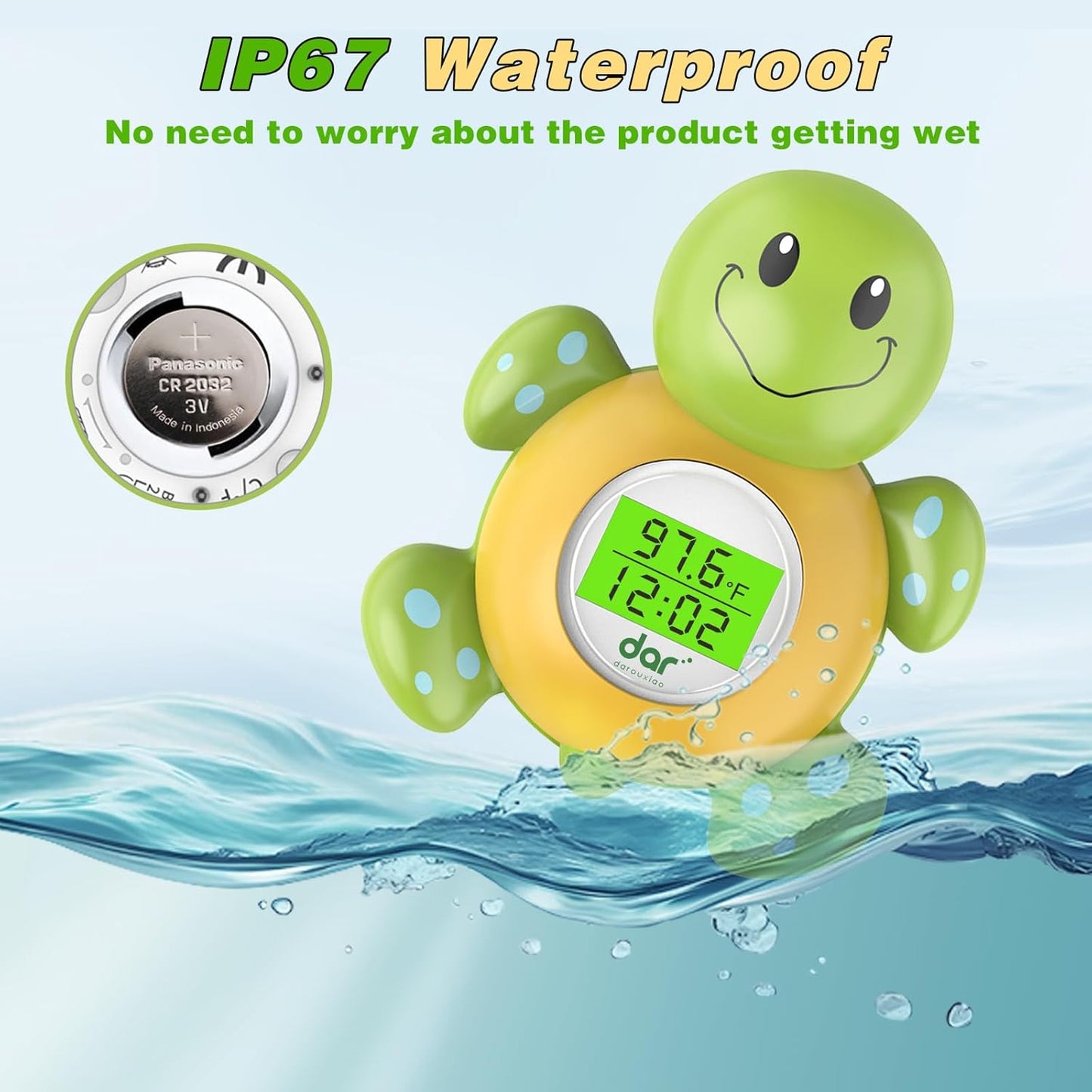 Baby Bath Thermometer with Timer, Safety Digital Water Temperature Thermometer with 3 Color Backlit and Temperature Warning, Bath Tube Floating Toy for Infant, Toddler