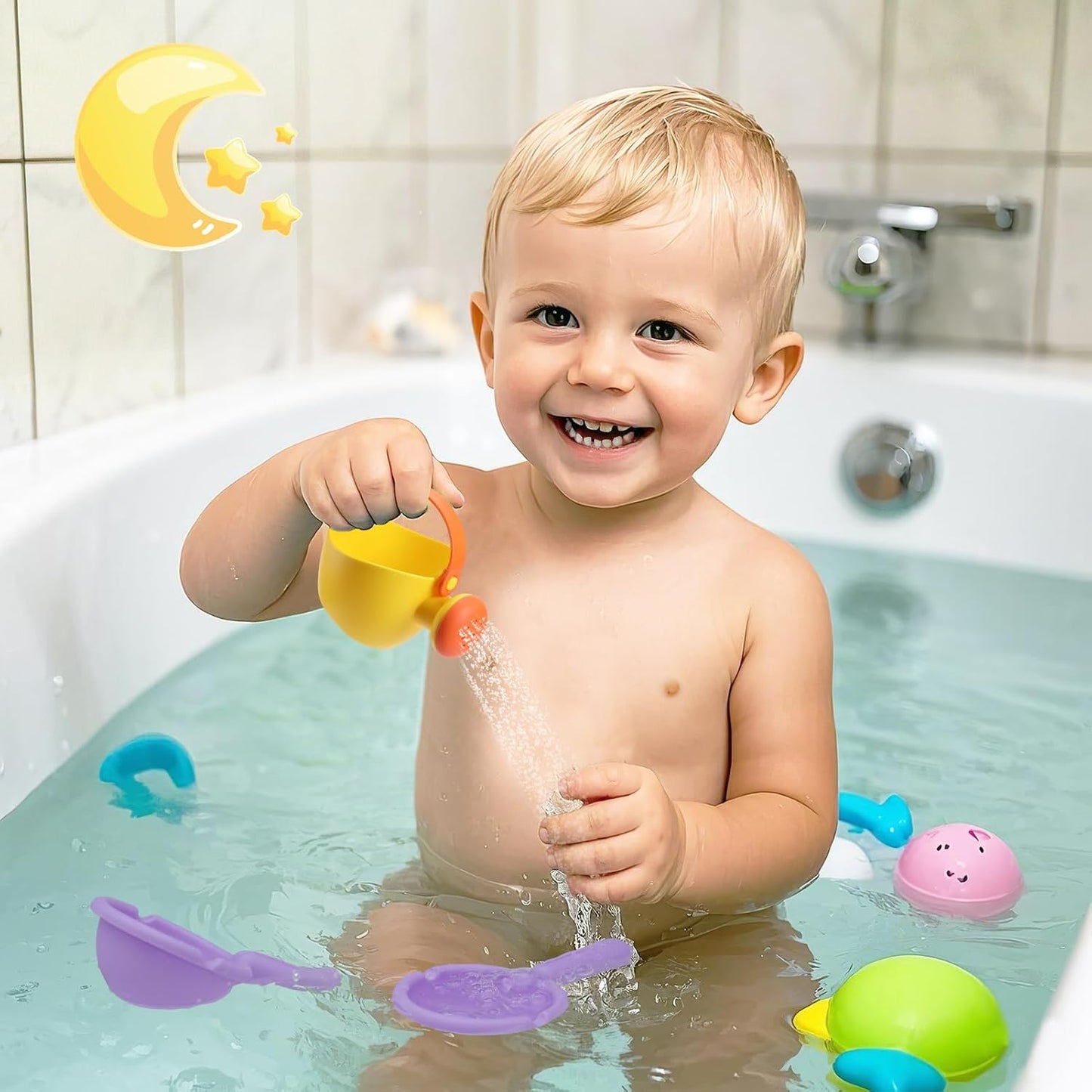 Small Soft Bath Toys for Toddlers 1-3 - Super Easy to Clean Water Table Toys Baby Tub Swimming Pool Toy Fun Tactile Training Newborn Gifts, 3Packs (Yellow)