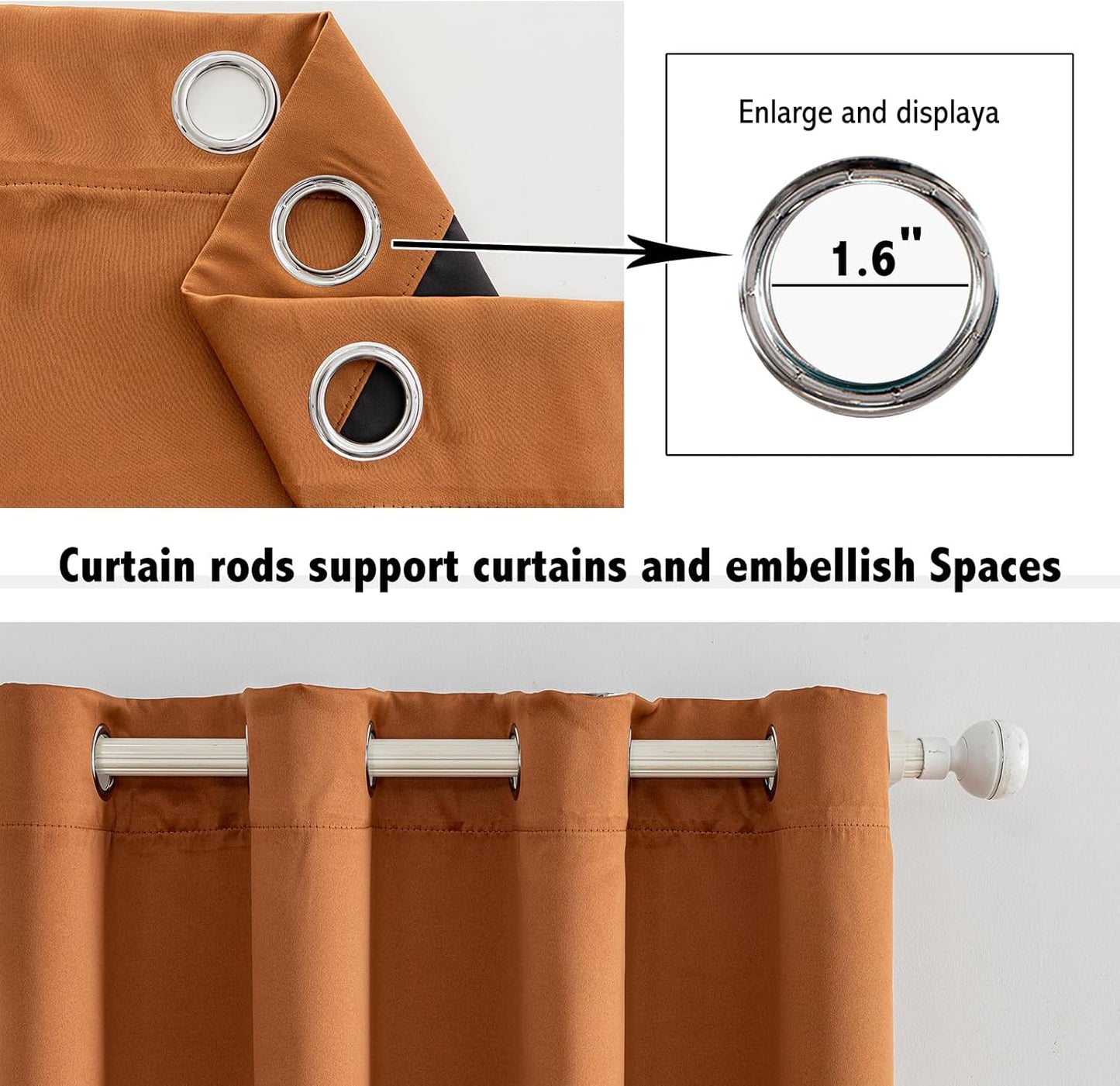 Anytime 100% Blackout Curtain Set, Thermal Insulated & Energy Efficiency Window Draperies for Guest Room, Full Shading Panels for Shift Worker and Light Sleepers（Orange, 2 Panels, 52W x 84L）