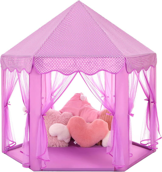 Monobeach Princess Tent Girls Large Playhouse Kids Castle Play Tent with Star Lights Gift Toy for Children Indoor and Outdoor Games, 55'' x 53'' (DxH) (Purple)
