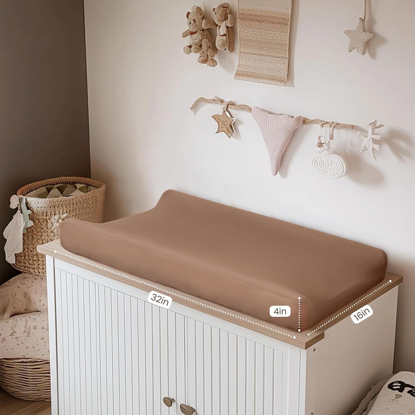 Konssy 2 Pack Stretchy Changing Pad Covers for Girl, Boy, Silky Soft Changing Table Cover, Breathable Baby Nursery Diaper Chang Pad Sheets (Brown,Beige)