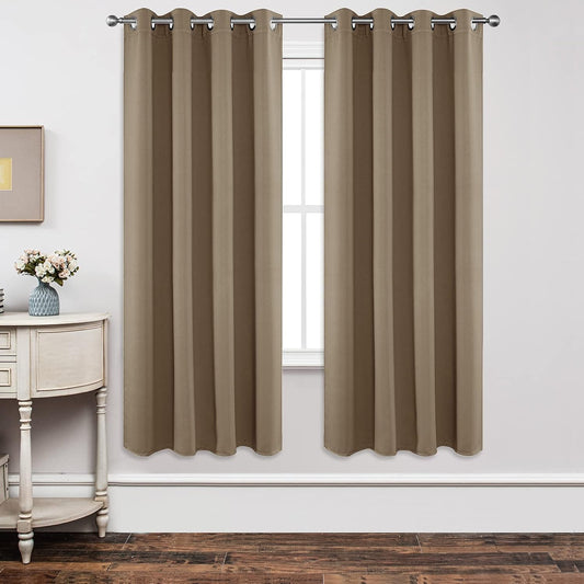 Joydeco Blackout Curtains 72 Inch Length 2 Panels Set, Thermal Insulated Long Curtains& Drapes 2 Burg, Room Darkening Grommet Drapes for Living Room Bedroom Window (W52 x L72 Inch, Khaki)