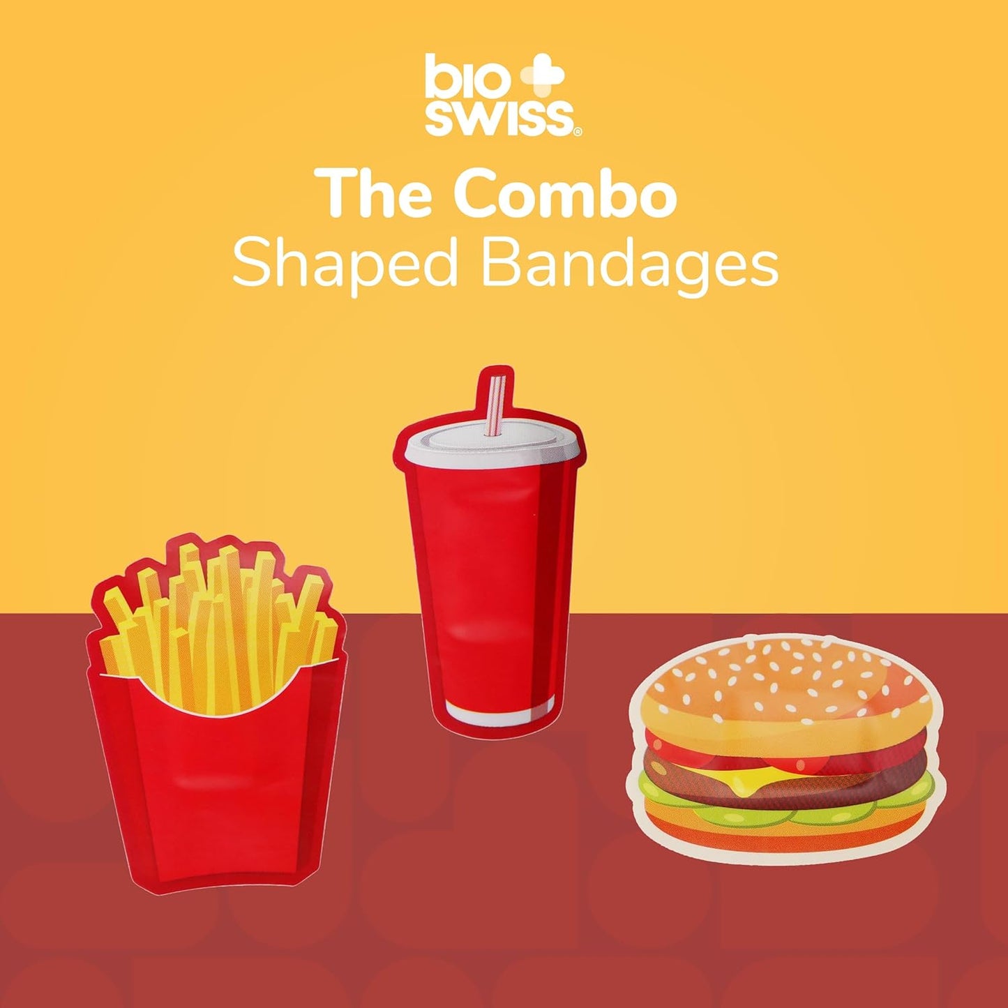 BioSwiss Bandages, Combo Meal Shaped Self Adhesive Bandage, Latex Free Sterile Wound Care, Fun First Aid Kit Supplies for Kids, 24 Count