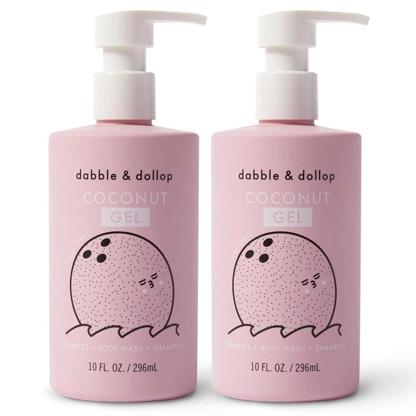 Dabble & Dollop Coconut Body Wash & Shampoo – 3-in-1 Natural Bubble Bath for Kids, Made in USA, No Parabens or Sulfates, Vegan, Gluten-Free, Tear-Free (10oz, Pack of 2)