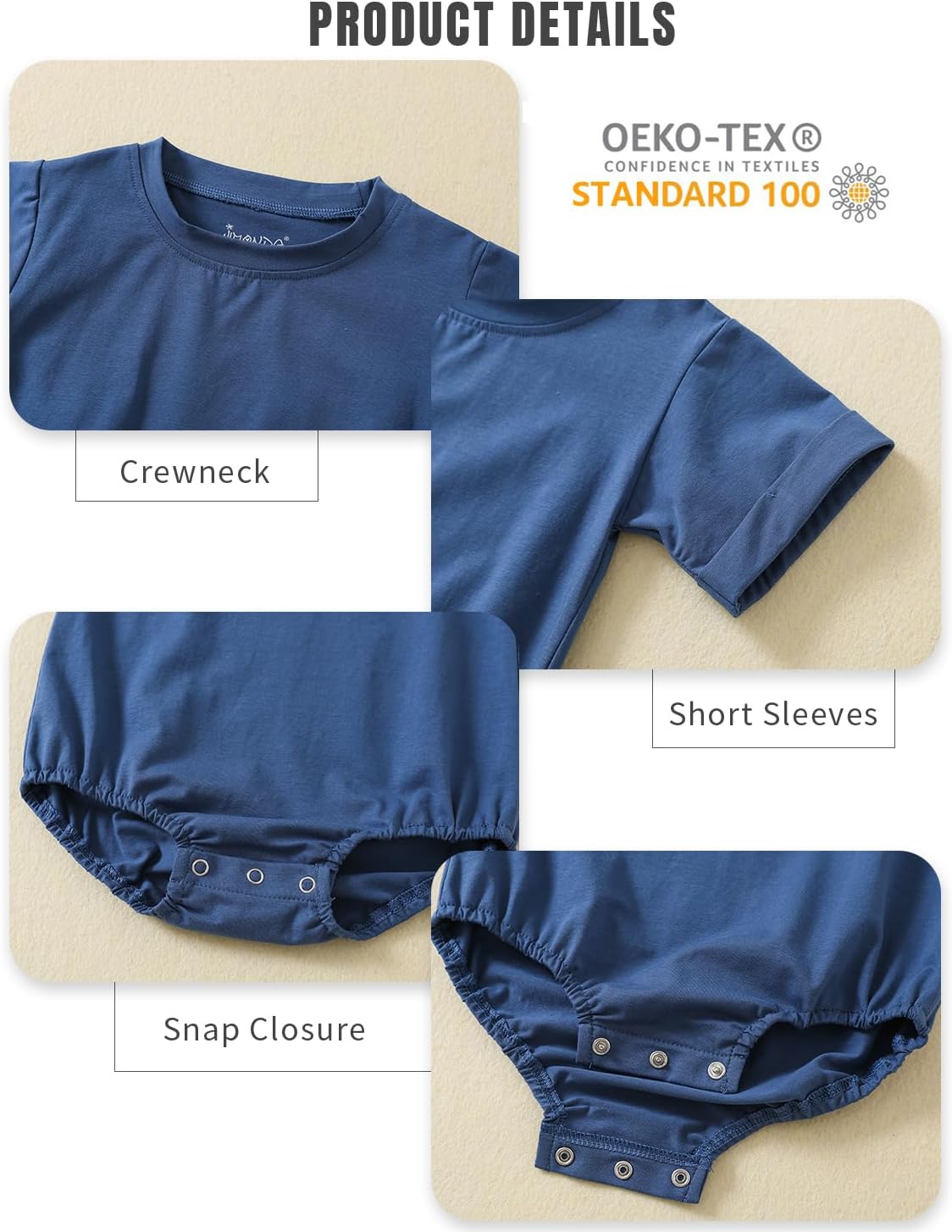 Jimonda Baby Bubble Romper Boy Girl Solid Color T-Shirt Outfits Short Sleeve Bodysuit Organic Cotton 2Pcs