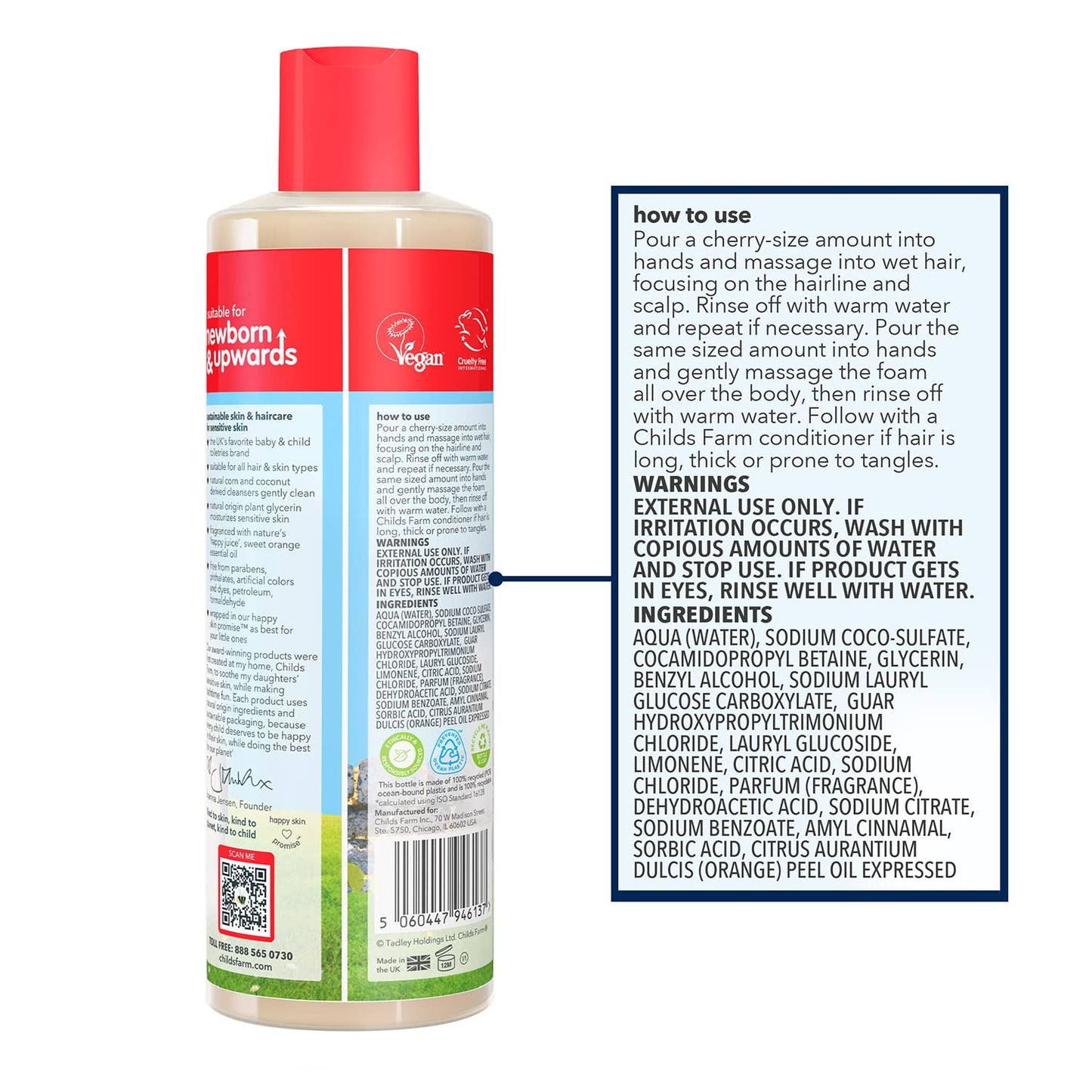 Childs Farm, Kids Hair & Body Wash for Dry, Sensitive Skin, Organic Sweet Orange, Gently Cleanses, Vegan, Cruelty-Free, 16.9 fl oz