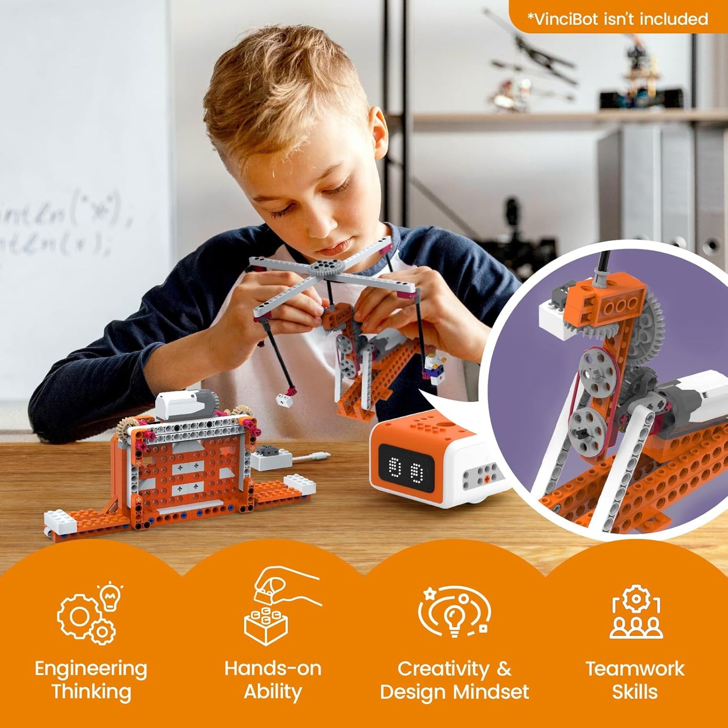 Creator Kit for VinciBot Robotic with 434+ Building Blocks & 20 Building Cases for Kids School STEM Education Class, DIY Science Experiment Kit for Kids Ages 8-12