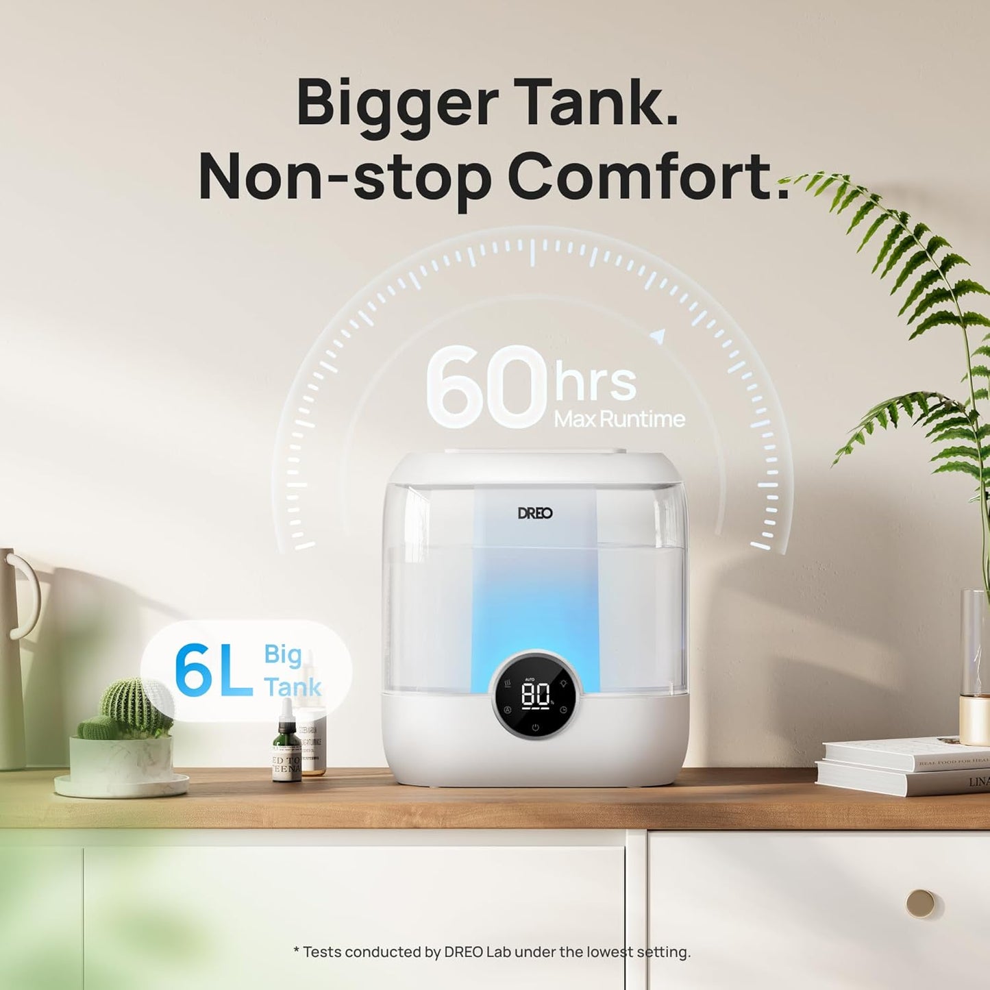 Dreo Smart Humidifiers for Bedroom, 6L Top Fill Supersized Cool Mist Humidifier for Large Room, 60 Hour Runtime, Quiet Ultrasonic Humidifiers for Plants, Baby, Indoor, Home, Night Light, White