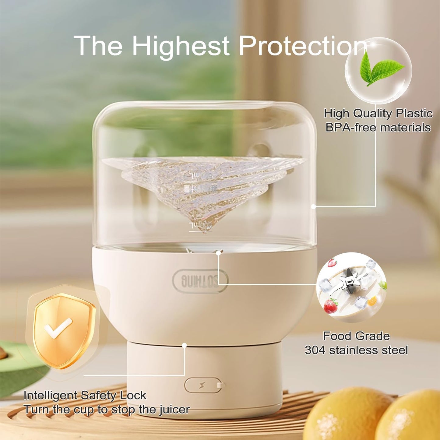 Portable Blender, Personal Blender for Shakes and Smoothies, 27oz Cup with 10 Blades, Shoulder Strap and Lid with Straw, Type-C USB Rechargeable, Dishwasher Safe Parts, BPA Free, Beige