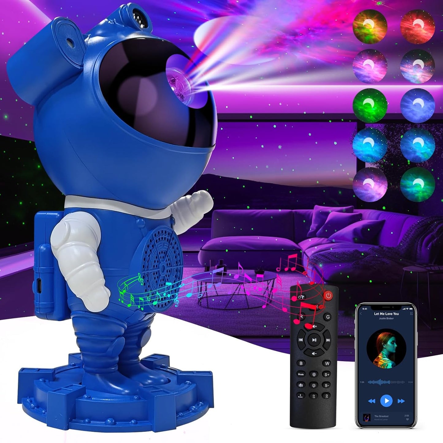 Astronaut Galaxy Projector Night Light for Kids Room,Bedroom Decoration, LED Lights, Star Projector with Nebula Moon, Bluetooth, White Noise, Remote Control