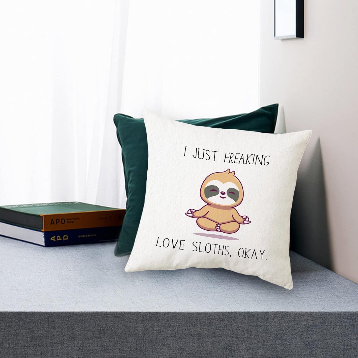 Sidhua Funny Sloth Animal Themed Pillowcase Decorations for Home, I Just Freaking Love Sloths, OK Throw Pillow Cover 18"x18", Sloth Lover Gifts