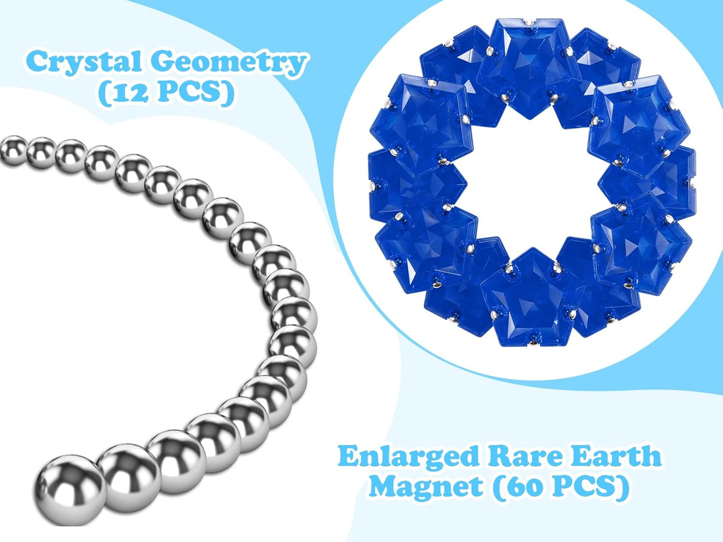 RoomyRoc Magnetic Fidget Sphere Magnets Balls - Crystal Diamond Blue - Magnet Fidgets Toy - 12 Piece Set - Creativity Beyond Imagination, Inspirational, Recreational, Desk Toys for Adults
