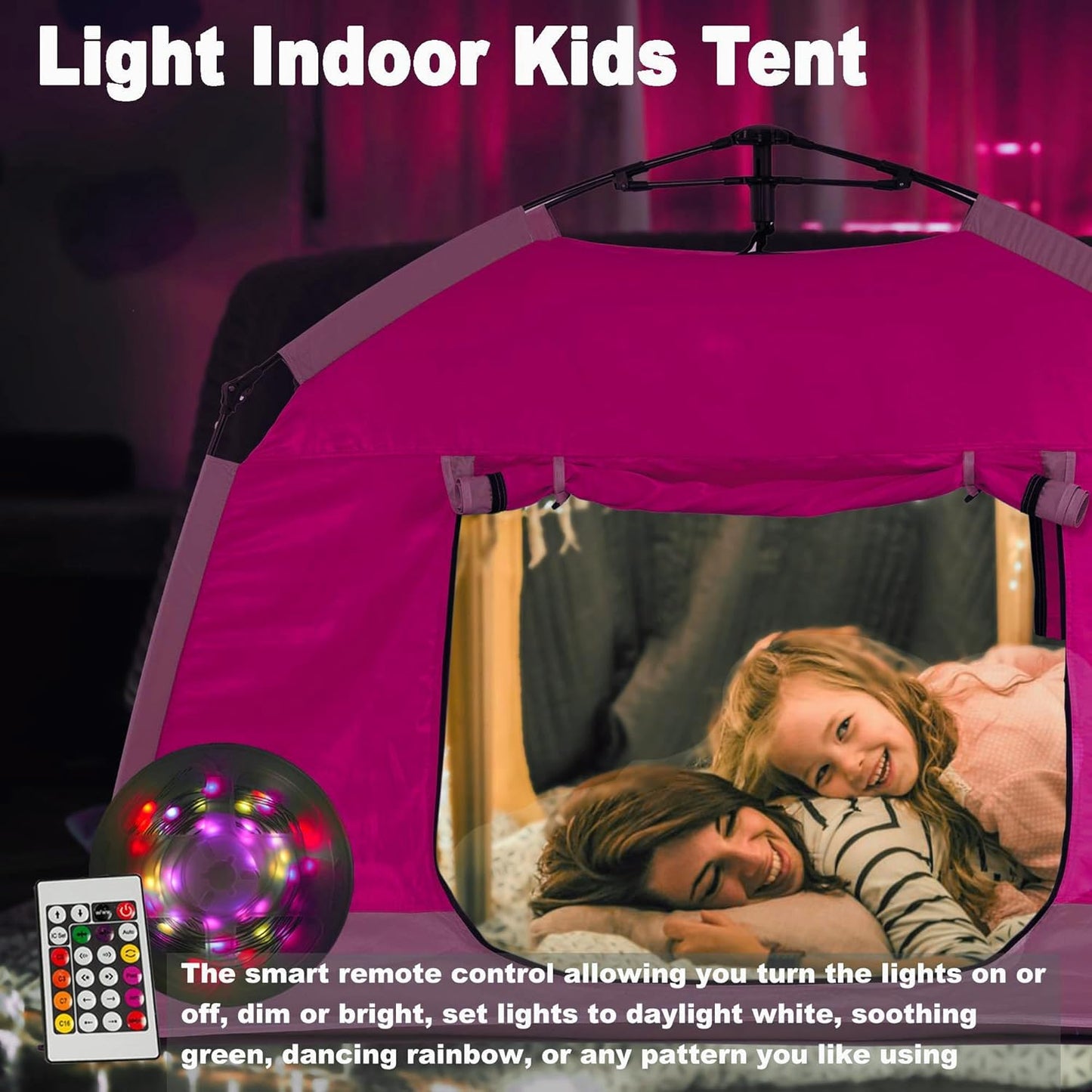 Kids Play Tent-Portable Playhouse Children House -Easy Set up Indoor Outdoor with Carry Bag for Kids-Light Strip Design for Night use -Space for Children and Parents-Birthday