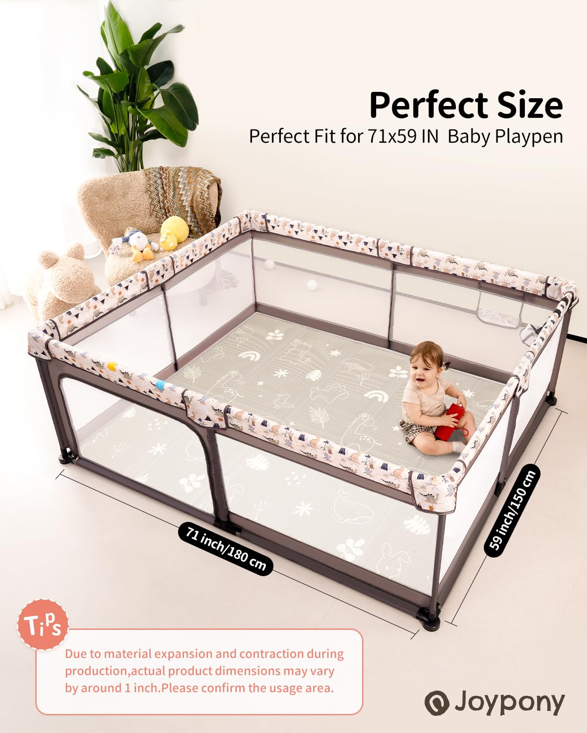 Baby Play Mat, 71x59 Inch Foldable Play Mats for Babies and Toddlers, Waterproof & Anti-Slip Portable Baby Floor Mat for Tummy Time, Baby Mat for Floor with Travel Bag for Indoor Outdoor