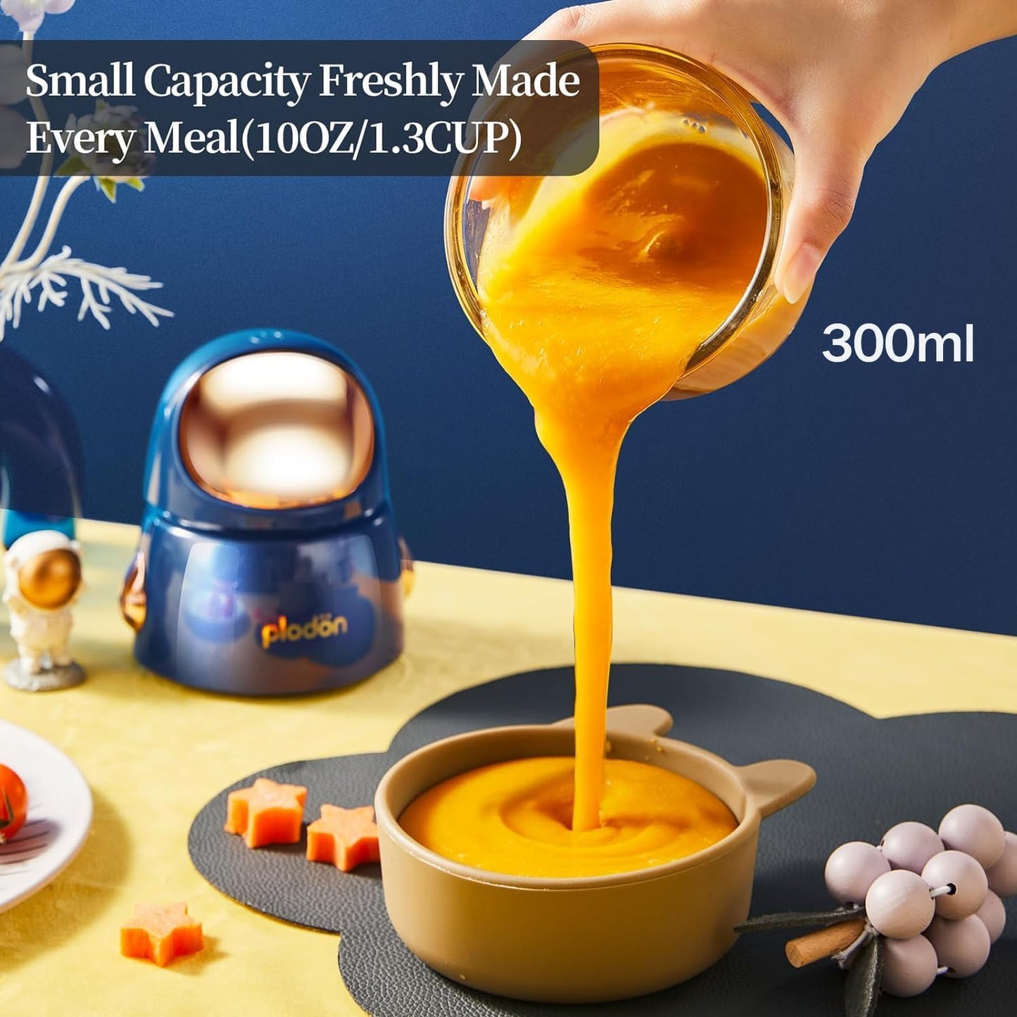 Baby Food Maker Mini Cute and Small Food Processor Puree Blender Grinder Chopper with 2 Glass Bowls(0.6L+0.3L) 8 Blades Electric (Without Battery) -2 Bowls