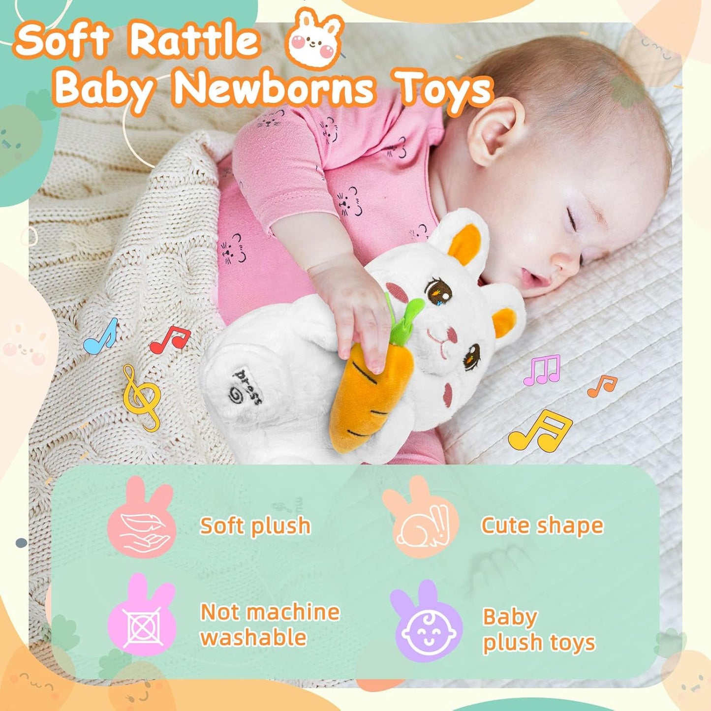 Baby Toys 0-6 Months,Infant Toy with Musical & Rattle, Girl Toys 0-6 Months,Baby Toy 6-12 Monthts,Soft Stuffed Animal Infant for 0-3-6-12 Month Old Boy Girls